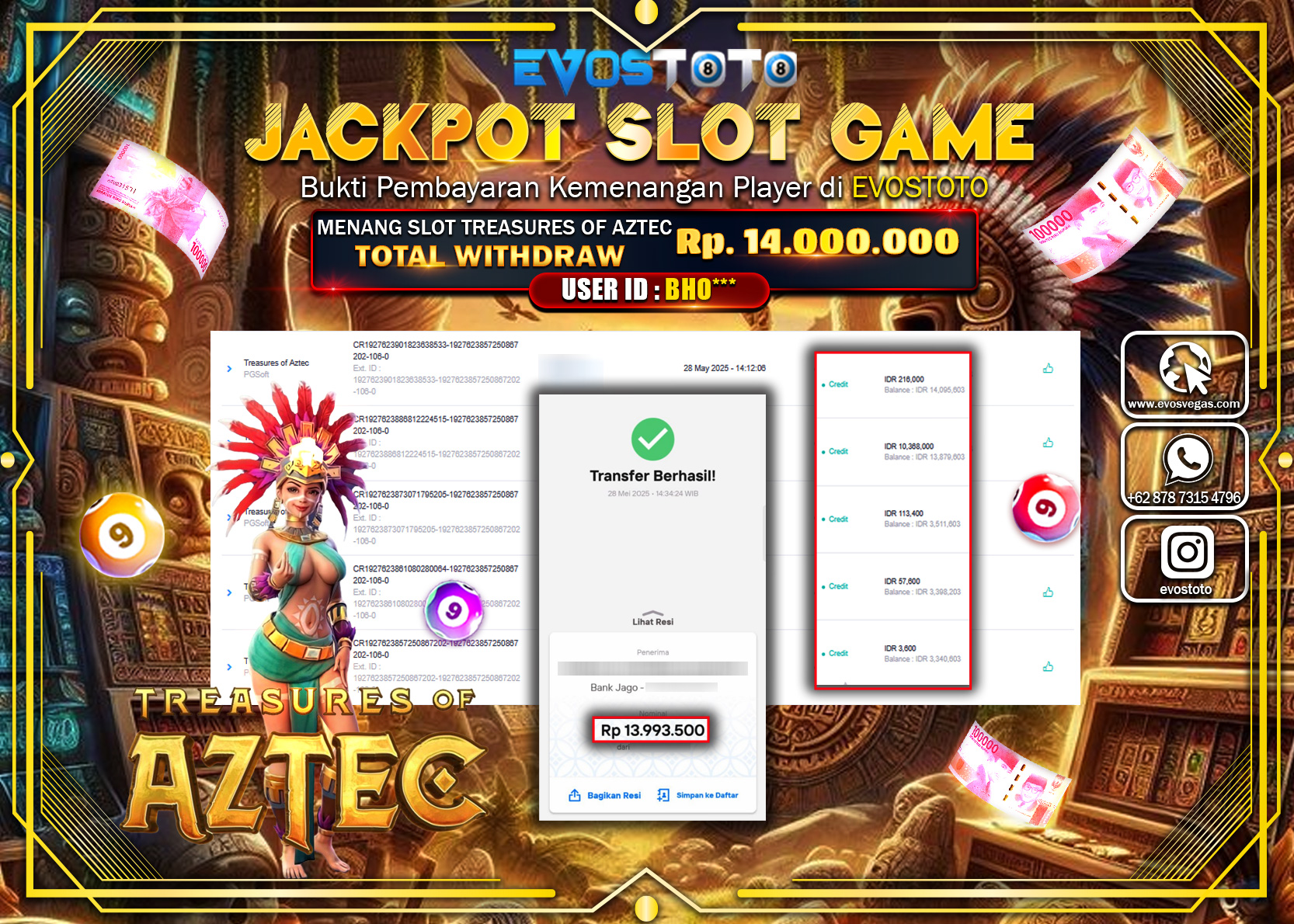 PEMBAYARAN JACKPOT SLOT TREASURES OF AZTEC Rp14.000.000 DI BAYAR LANGSUNG !