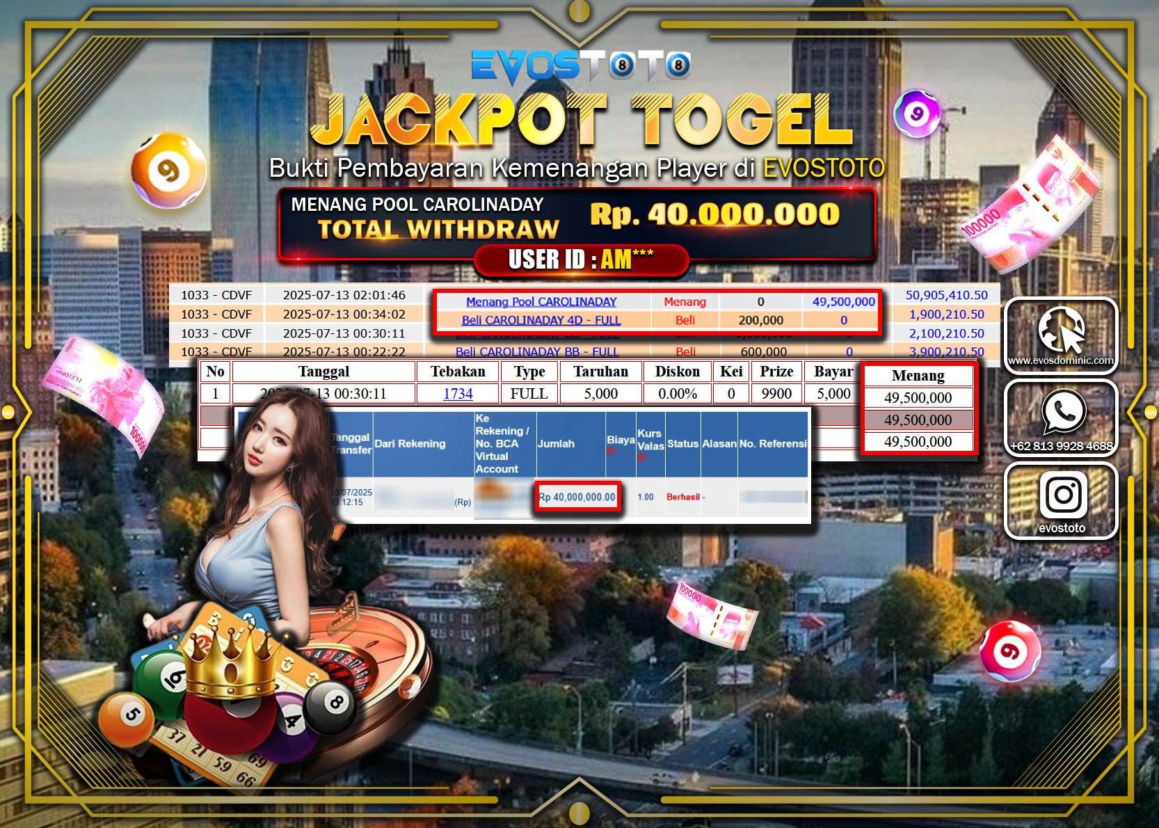 PEMBAYARAN JACKPOT TOGEL CAROLINADAY RP40.000.000 DI BAYAR LANGSUNG !