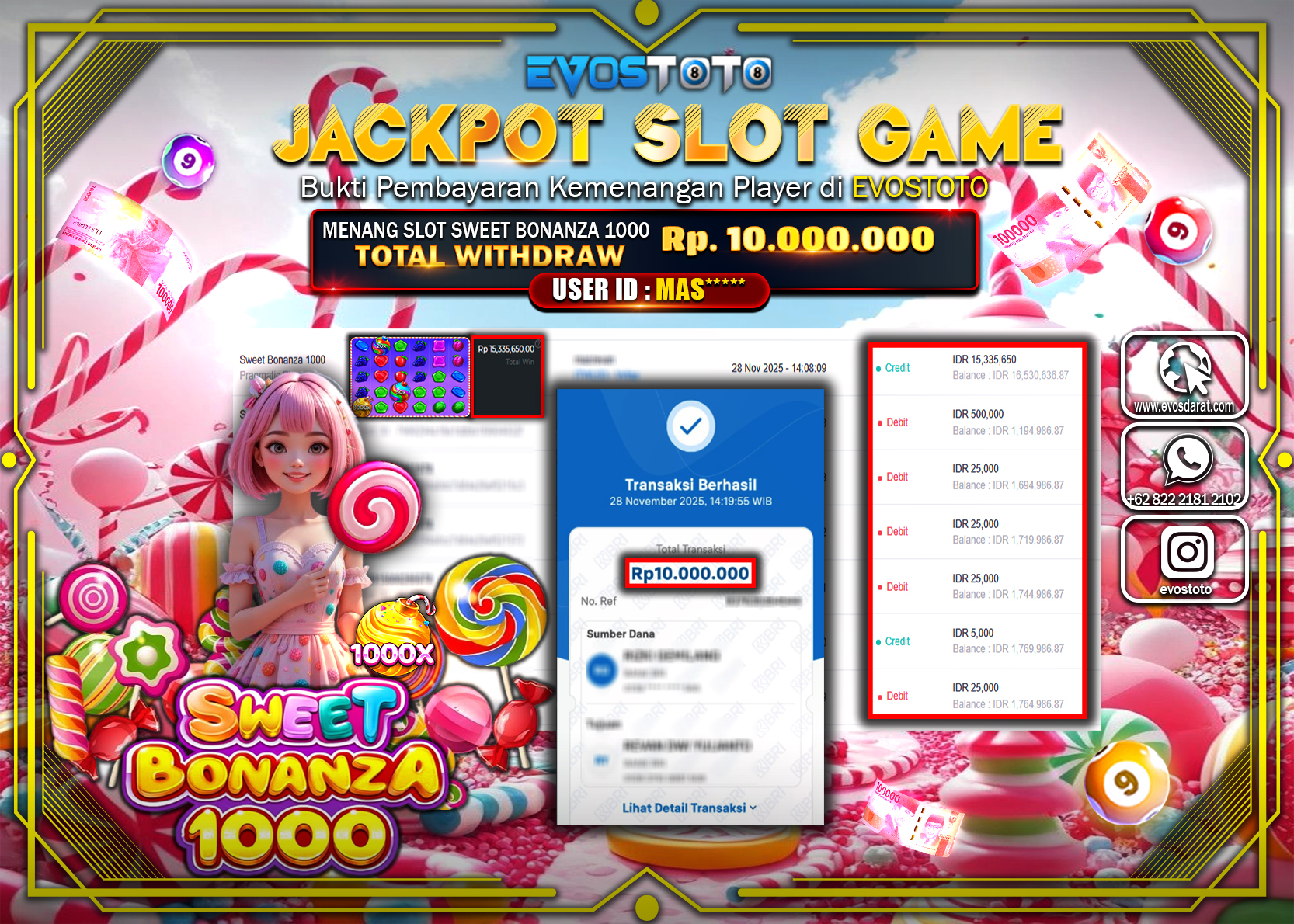 PEMBAYARAN JACKPOT SLOT SWEET BONANZA 1000 Rp.10.000.000 DI BAYAR LANGSUNG !