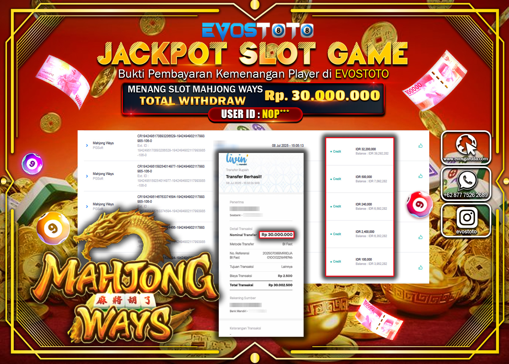 PEMBAYARAN JACKPOT SLOT MAHJONG WAYS RP30.000.000 DI BAYAR LANGSUNG !