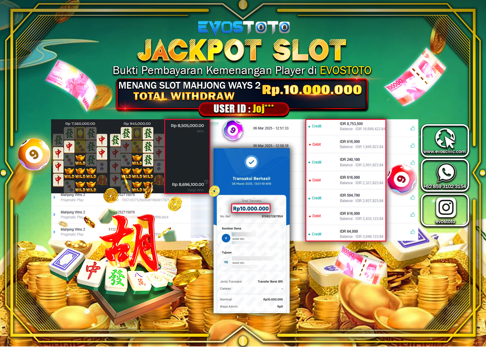 PEMBAYARAN JACKPOT SLOT MAHYONG WAYS 2 Rp.10.000.000 DI BAYAR LANGSUNG !