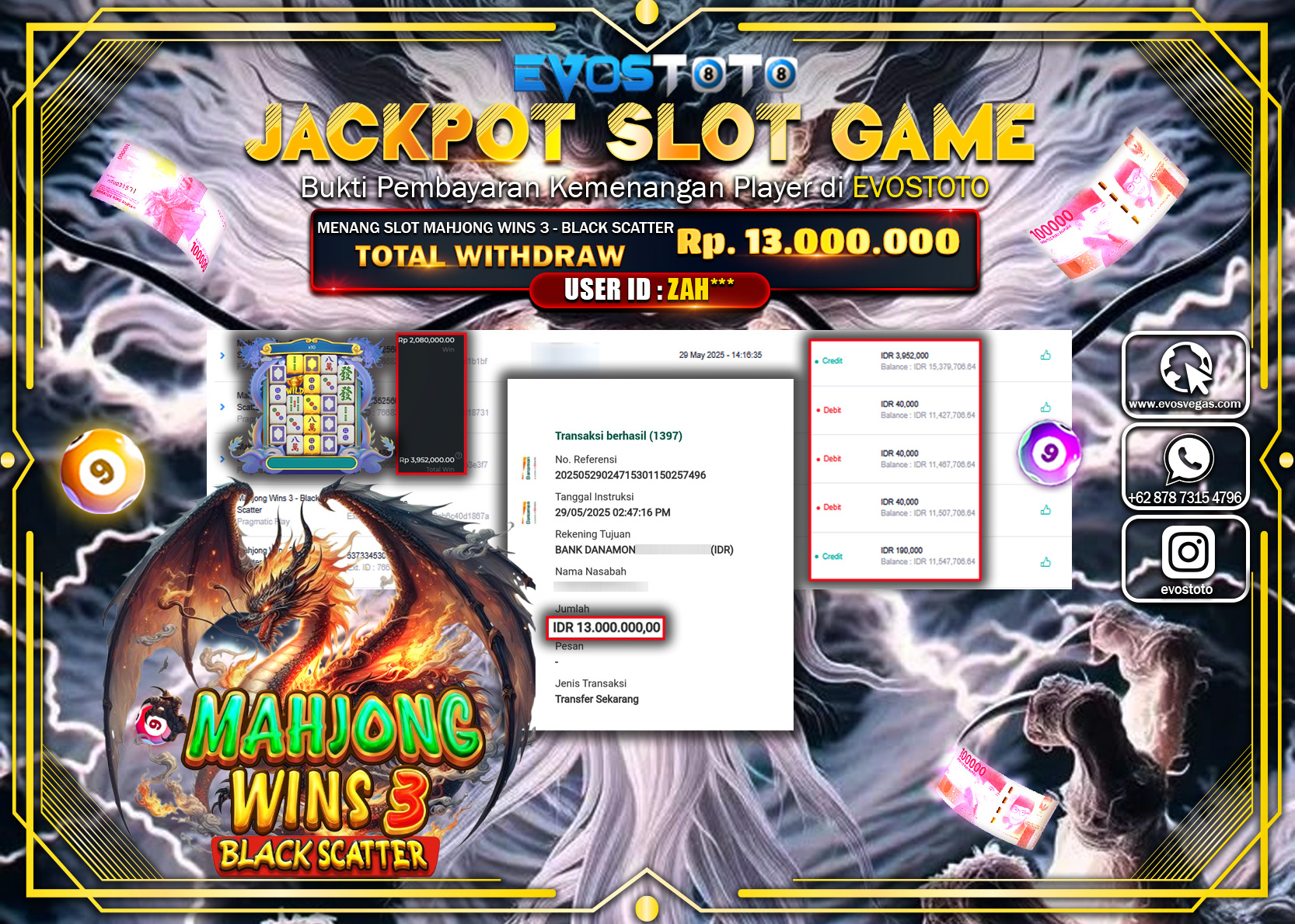 PEMBAYARAN JACKPOT SLOT MAHJONG WINS 3-BLACK SCATTER WINS Rp13.000.000 DI BAYAR LANGSUNG !