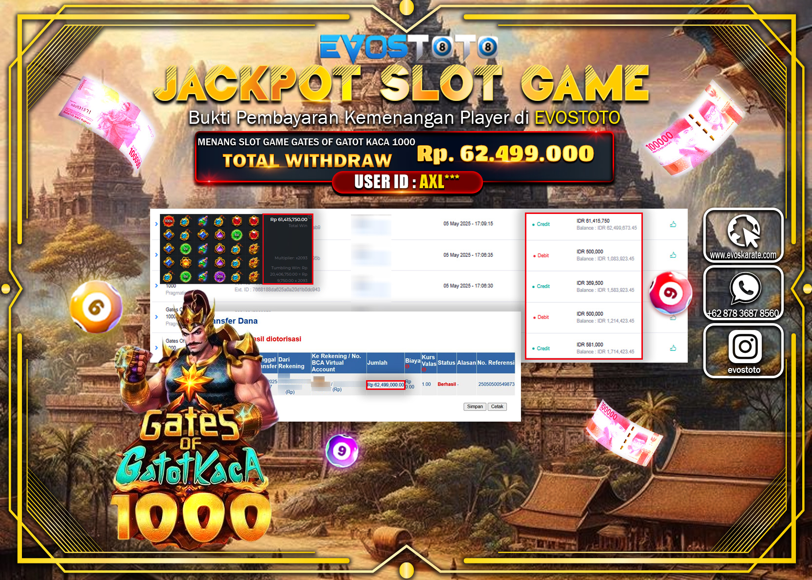 PEMBAYARAN JACKPOT SLOT GATES OF GATOT KACA 1000 Rp.62.499.000 DI BAYAR LANGSUNG !