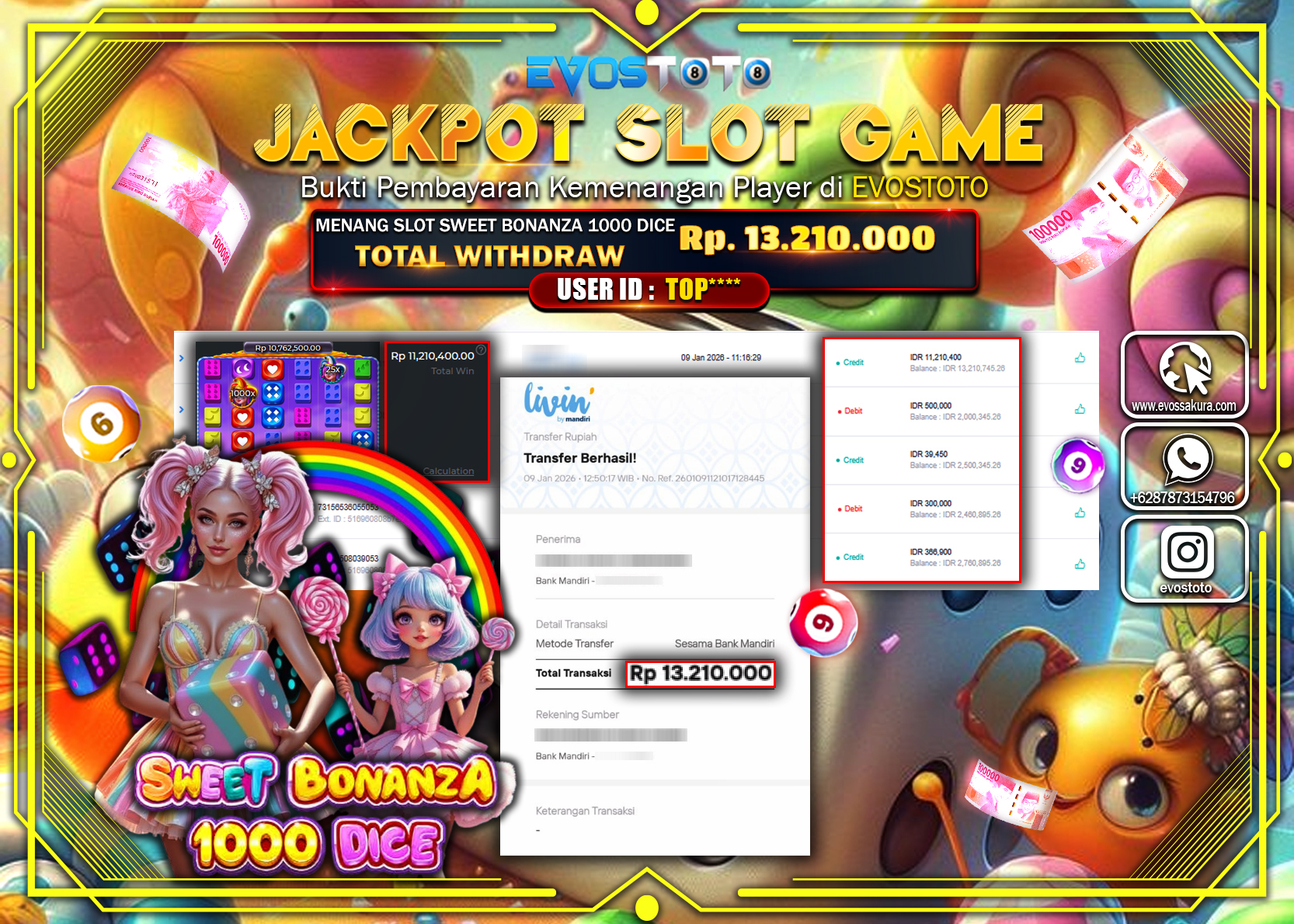 PEMBAYARAN JACKPOT SLOT SWEET BONANZA 1000 DICE Rp.13.210.000 DI BAYAR LANGSUNG !