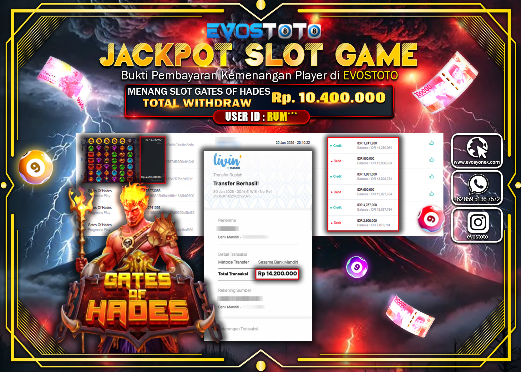 PEMBAYARAN JACKPOT SLOT GATES OF HADES  RP10.400.000 DI BAYAR LANGSUNG !