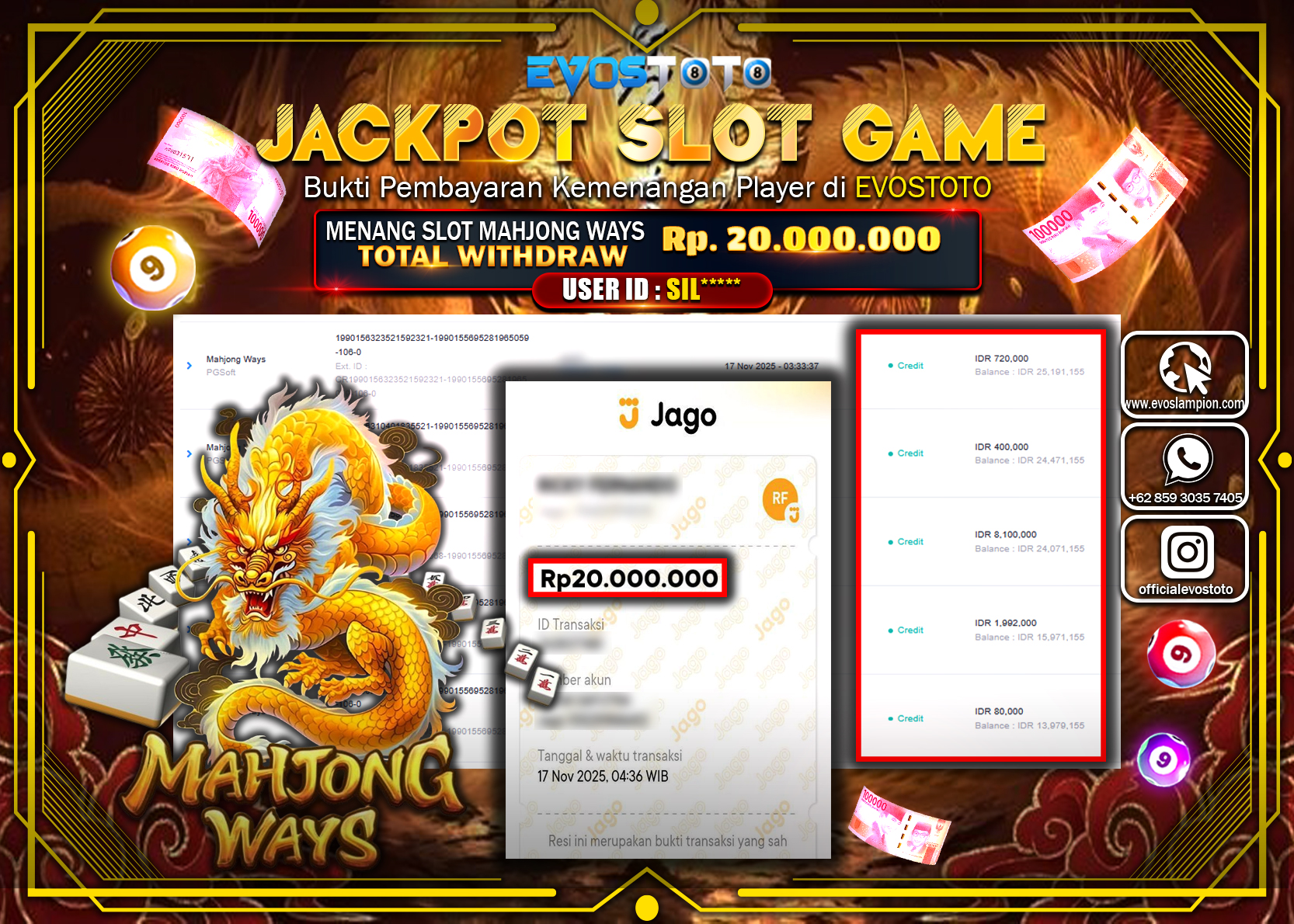 PEMBAYARAN JACKPOT SLOT MAHJONG WAYS Rp20.000.000 DI BAYAR LANGSUNG !