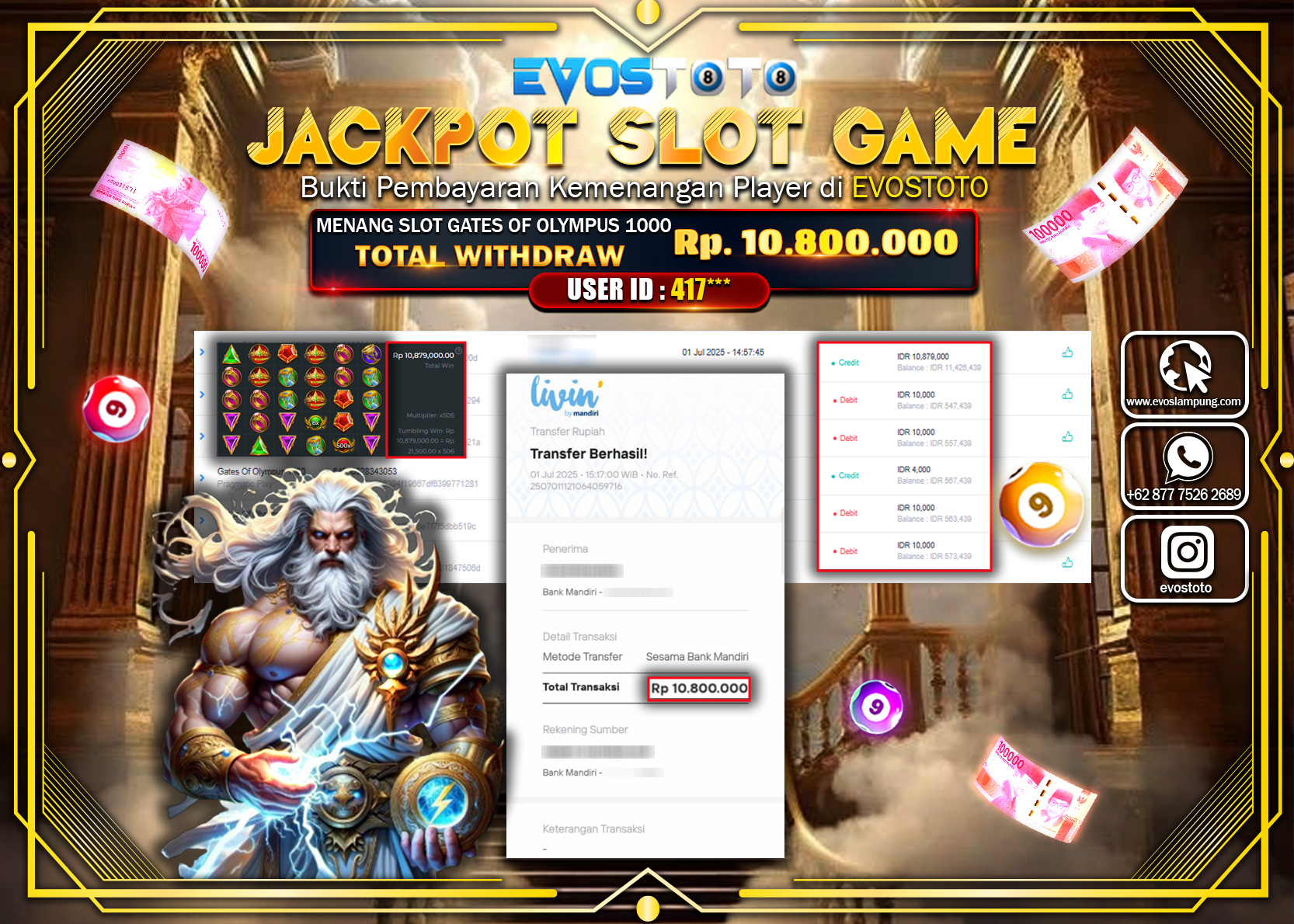 PEMBAYARAN JACKPOT SLOT GATES OF OLYMPUS 1000 RP10.800.000 DI BAYAR LANGSUNG !