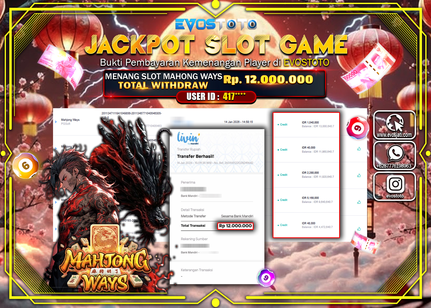 PEMBAYARAN JACKPOT SLOT MAHJONG WAYS Rp.12.000.000 DI BAYAR LANGSUNG !