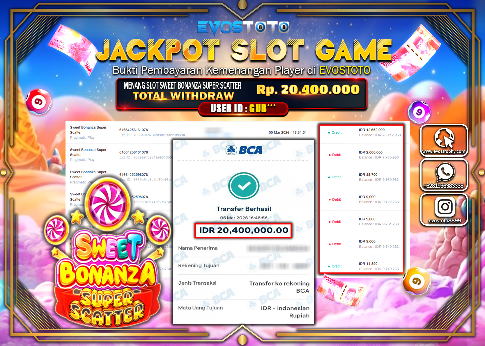 PEMBAYARAN JACKPOT SLOT SWEET BONANZA SUPER SCATTER Rp.20.400.000 DI BAYAR LANGSUNG !