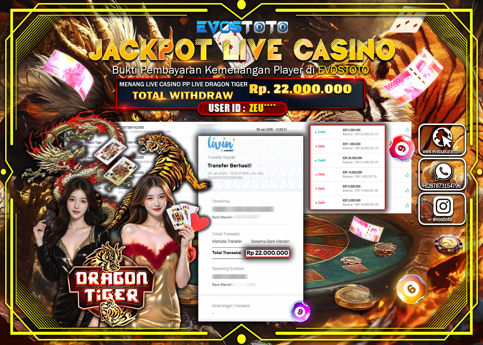 PEMBAYARAN JACKPOT LIVE CASINO PP LIVE DRAGON TIGER Rp.22.000.000 DI BAYAR LANGSUNG !