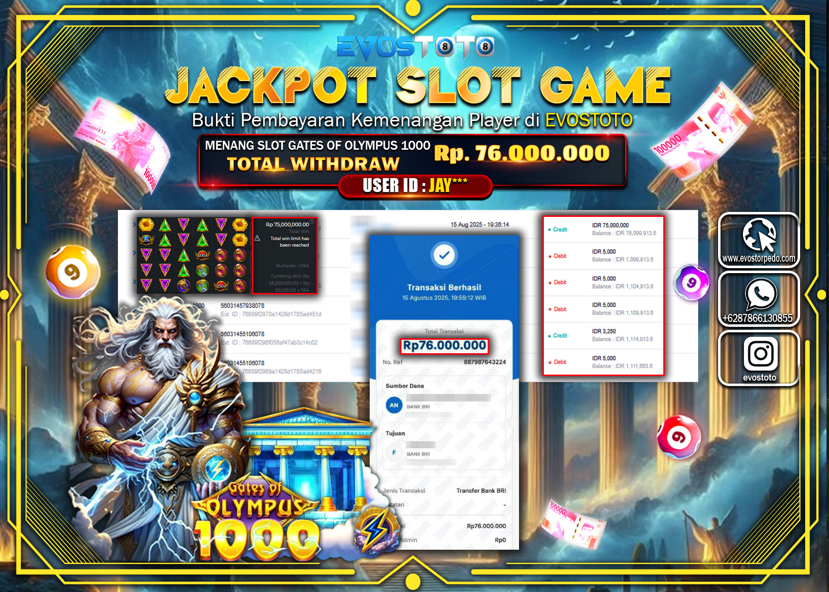 PEMBAYARAN JACKPOT SLOT GATES OF OLYMPUS 1000  Rp76.000.000 DI BAYAR LANGSUNG !