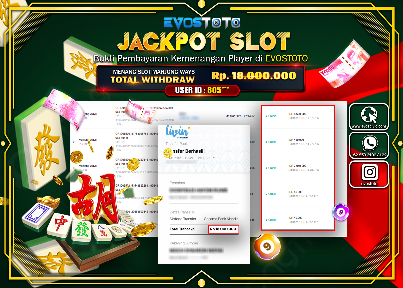 PEMBAYARAN JACKPOT SLOT MAHJONG WAYS  18.000.000 DI BAYAR LANGSUNG !