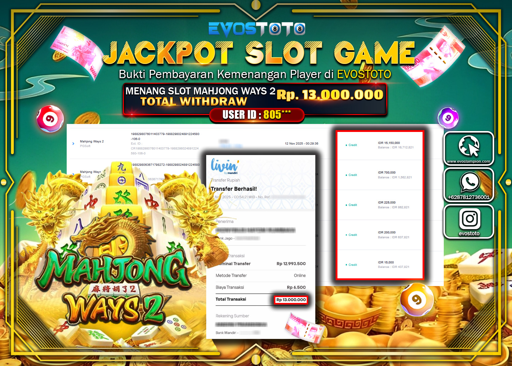 PEMBAYARAN JACKPOT SLOT MAHJONG WAYS 2 Rp13.000.000 DI BAYAR LANGSUNG !