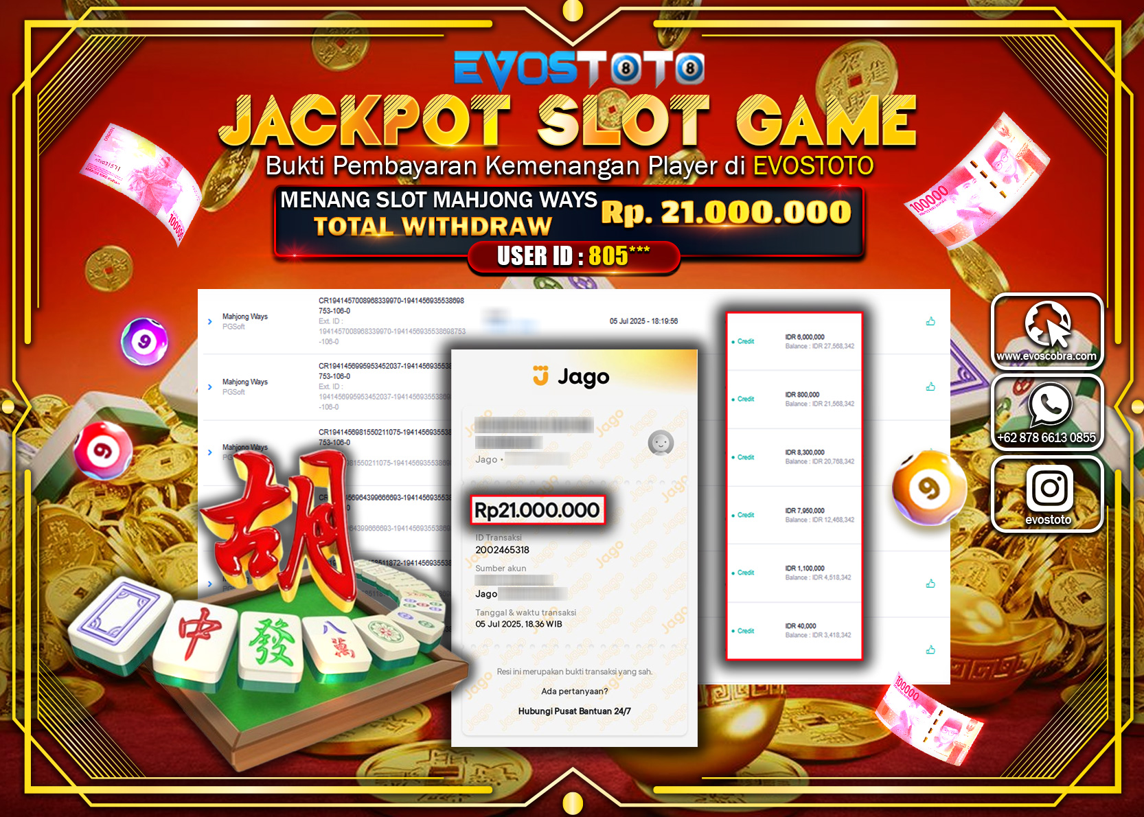 PEMBAYARAN JACKPOT SLOT MAHJONG WAYS RP21.000.000 DI BAYAR LANGSUNG !