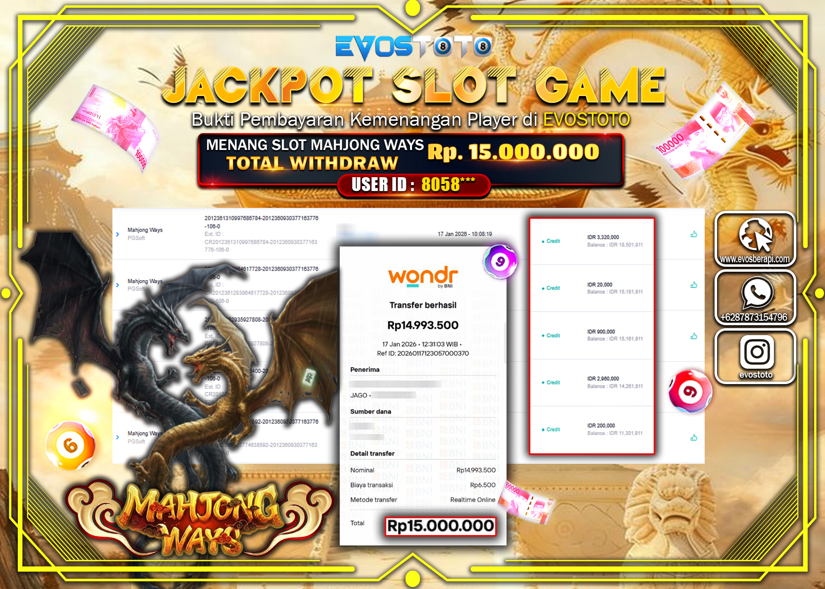 PEMBAYARAN JACKPOT SLOT MAHJONG WAYS Rp.15.000.000 DI BAYAR LANGSUNG !