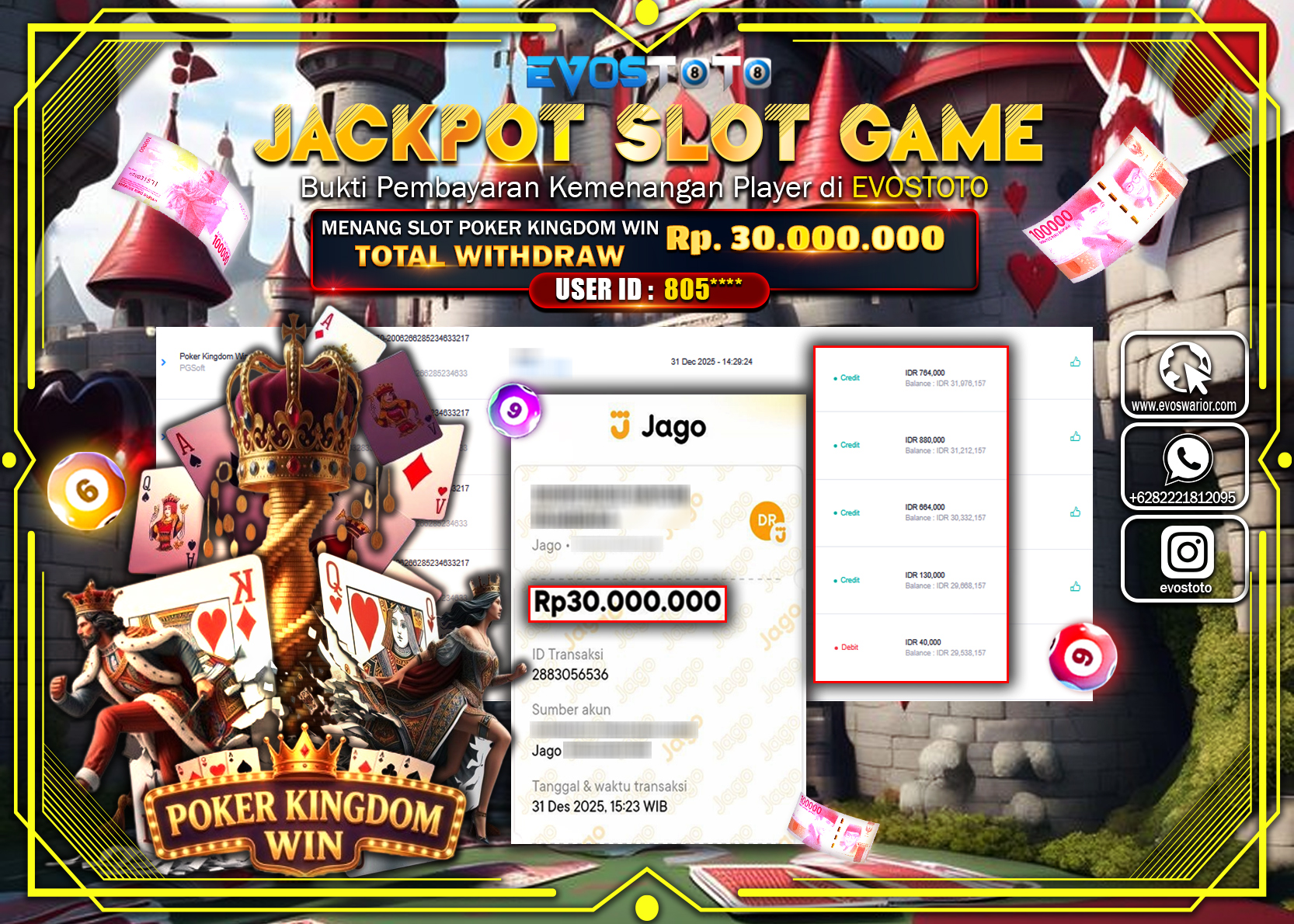 PEMBAYARAN JACKPOT SLOT POKER KINGDOM WIN Rp.30.000.000 DI BAYAR LANGSUNG !