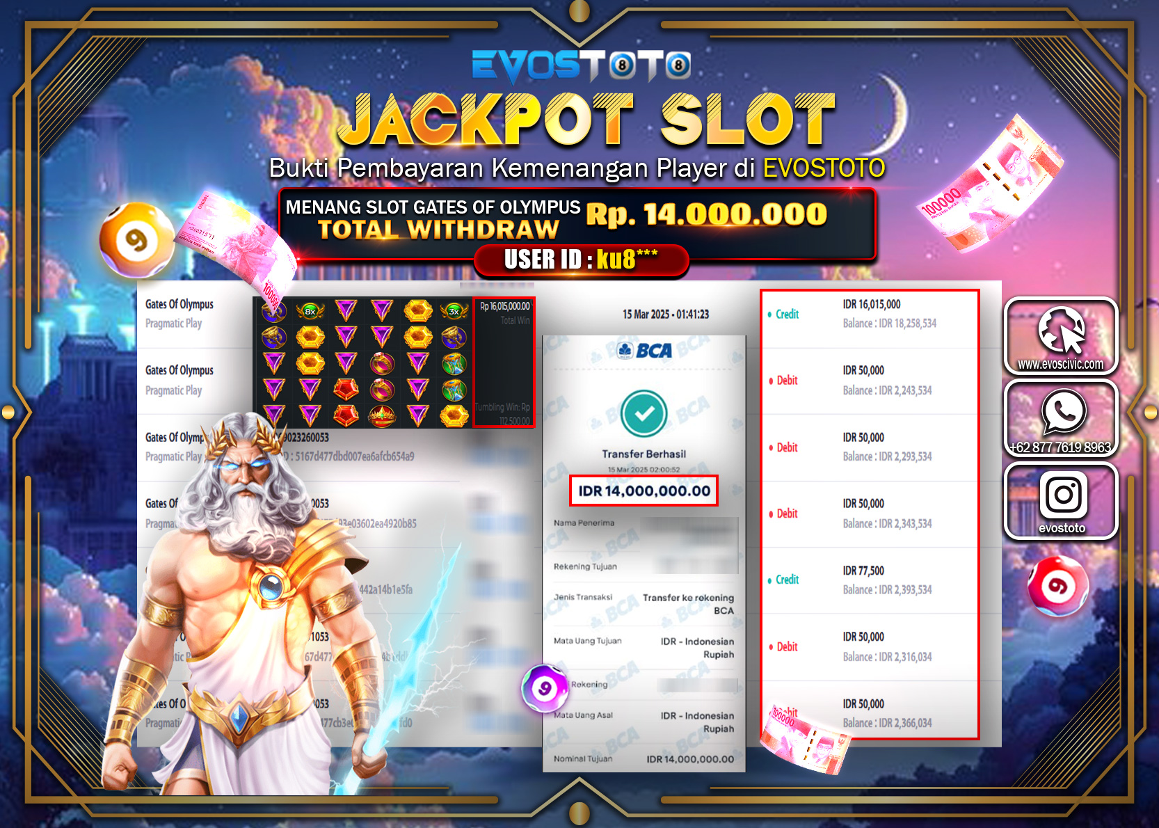 PEMBAYARAN JACKPOT SLOT GATES OF OLYMPUS Rp.14.000.000 DI BAYAR LANGSUNG !