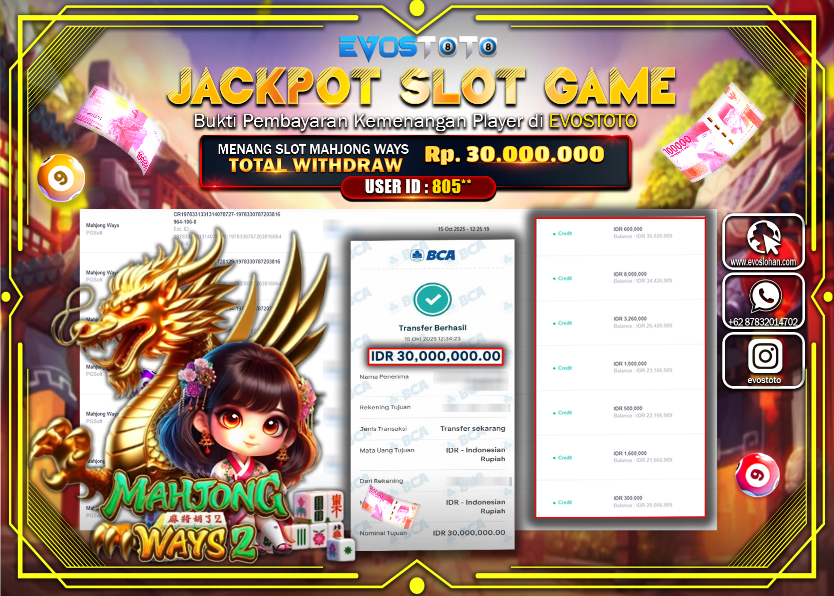 PEMBAYARAN JACKPOT SLOT MAHJONG WAYS  Rp30.000.000 DI BAYAR LANGSUNG !