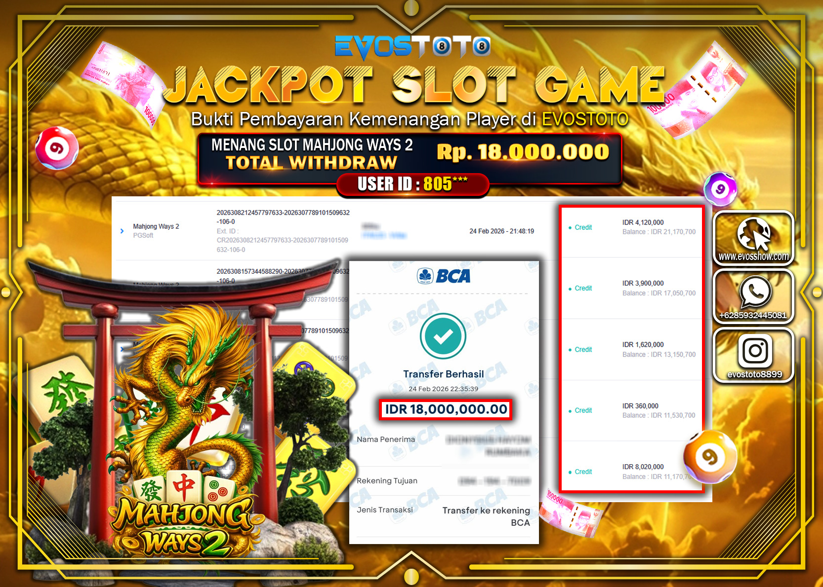 PEMBAYARAN JACKPOT SLOT MAHJONG WAYS 2 Rp.18.000.000 DI BAYAR LANGSUNG !