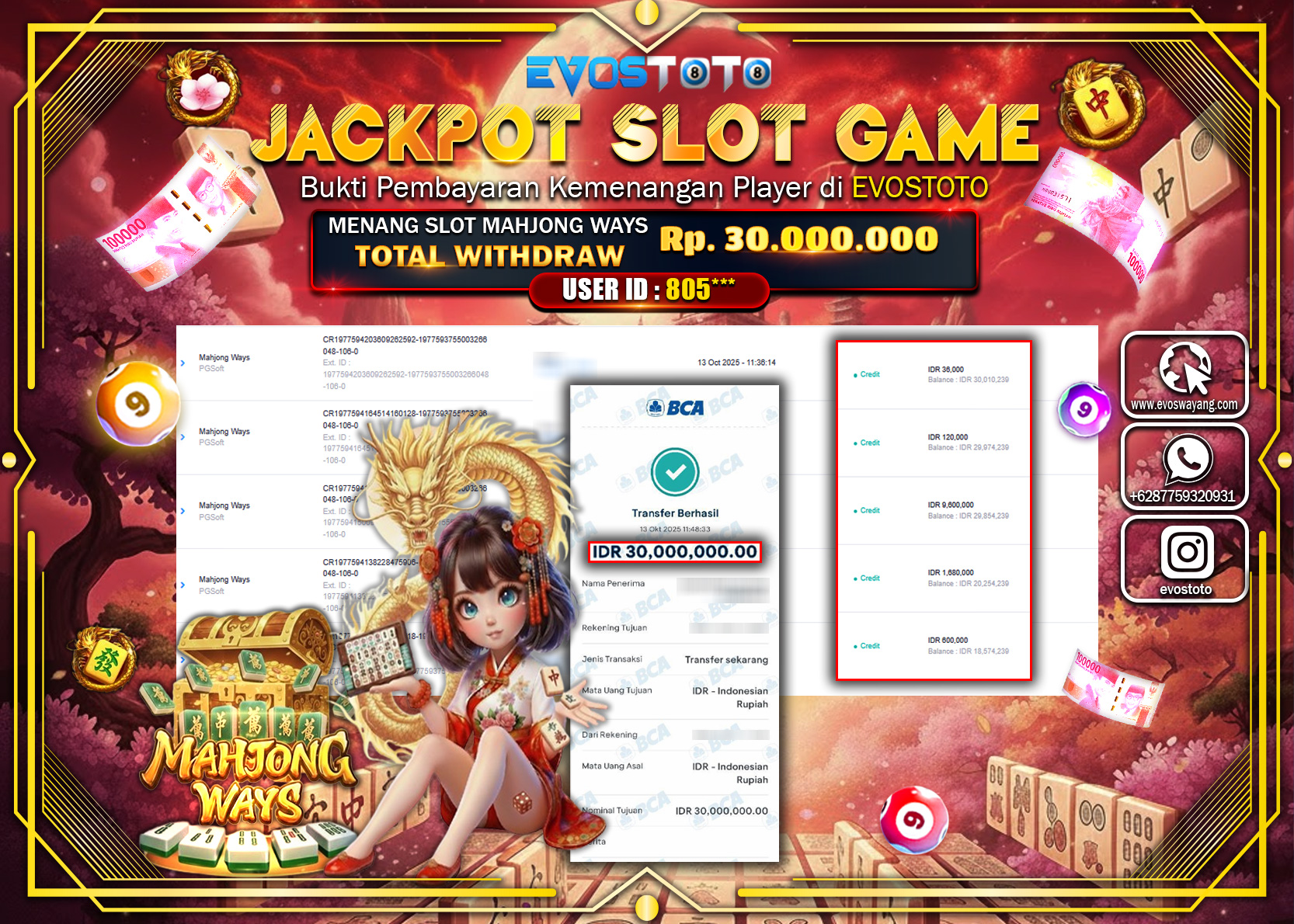 PEMBAYARAN JACKPOT SLOT MAHJONG WAYS  Rp30.000.000 DI BAYAR LANGSUNG !