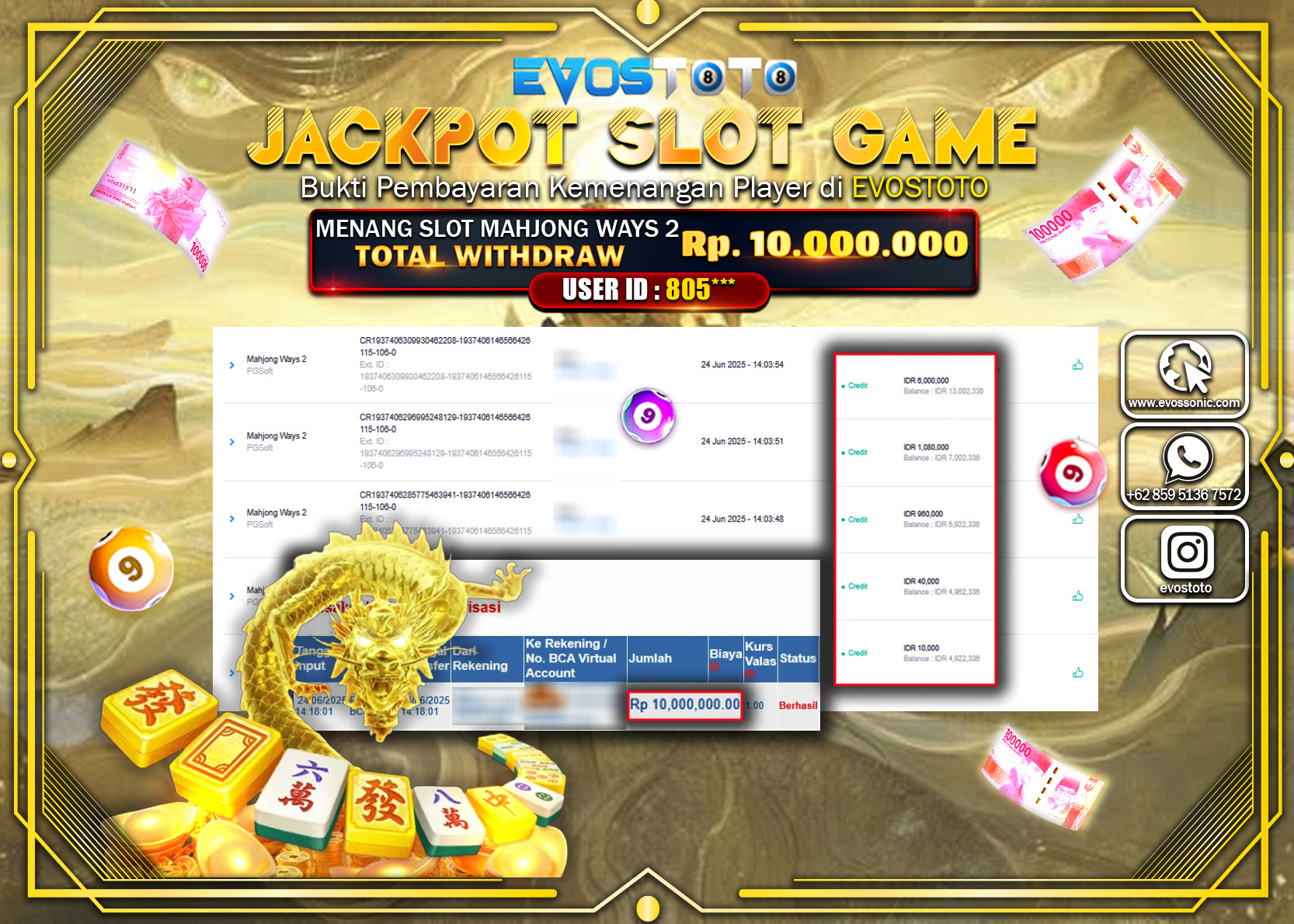 PEMBAYARAN JACKPOT SLOT MAHJONG WAYS 2 RP10.000.000 DI BAYAR LANGSUNG !