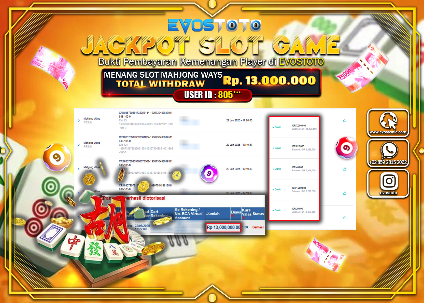 PEMBAYARAN JACKPOT SLOT MAHJONG WAYS RP13.000.000 DI BAYAR LANGSUNG !