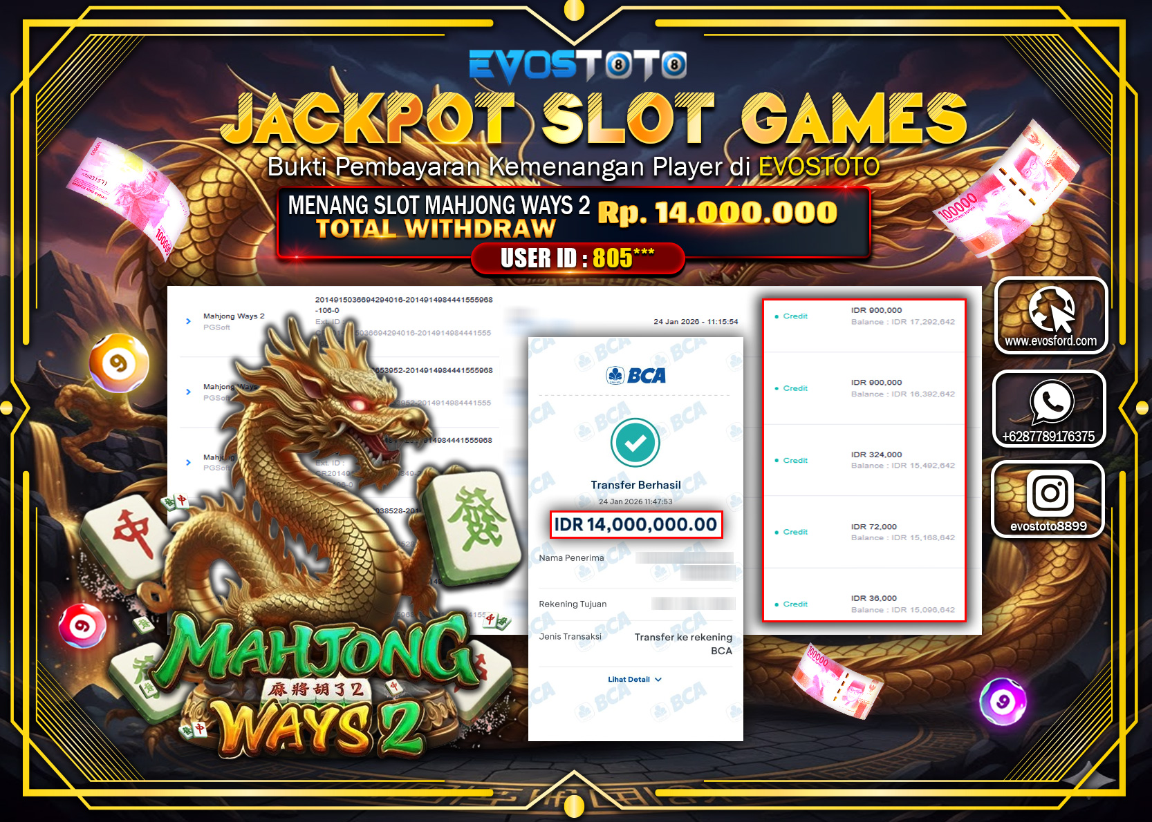 PEMBAYARAN JACKPOT SLOT MAHJONG WAYS 2 Rp.14.000.000 DI BAYAR LANGSUNG !