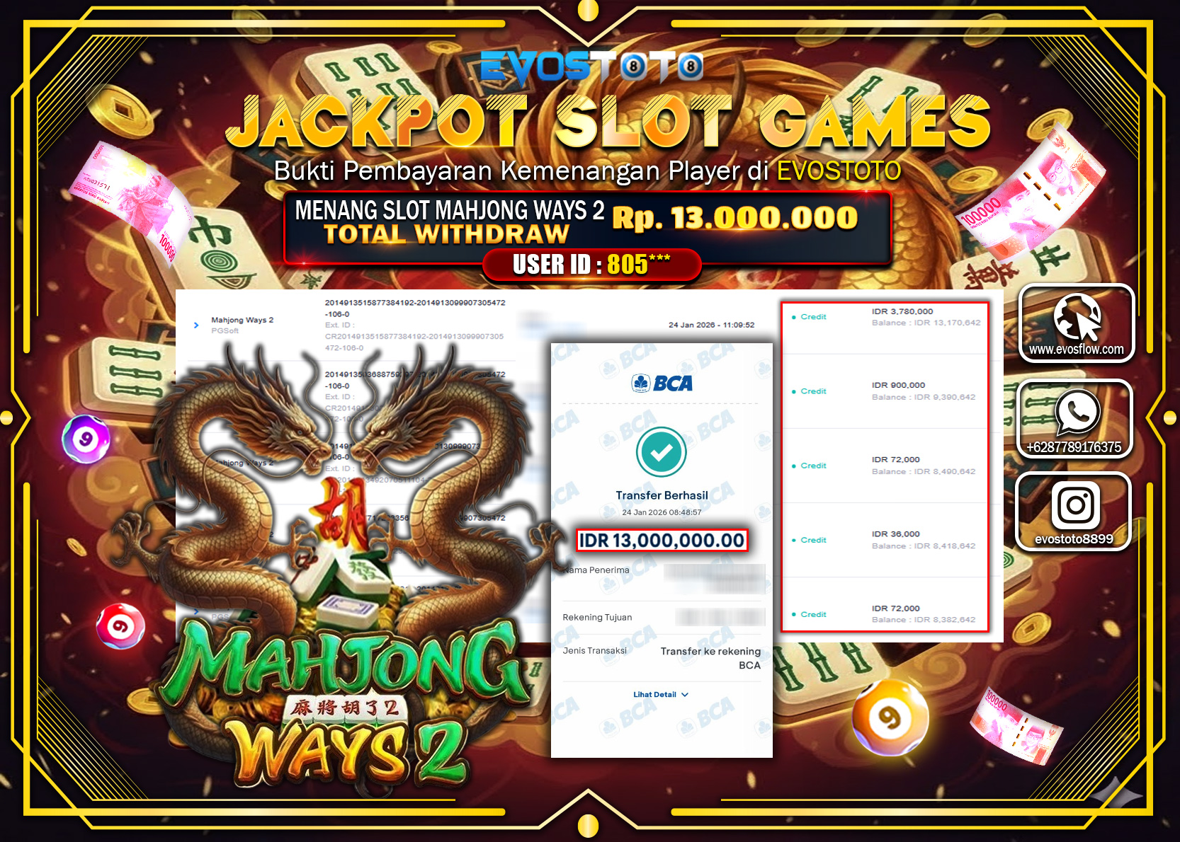 PEMBAYARAN JACKPOT SLOT MAHJONG WAYS 2 Rp.13.000.000 DI BAYAR LANGSUNG !
