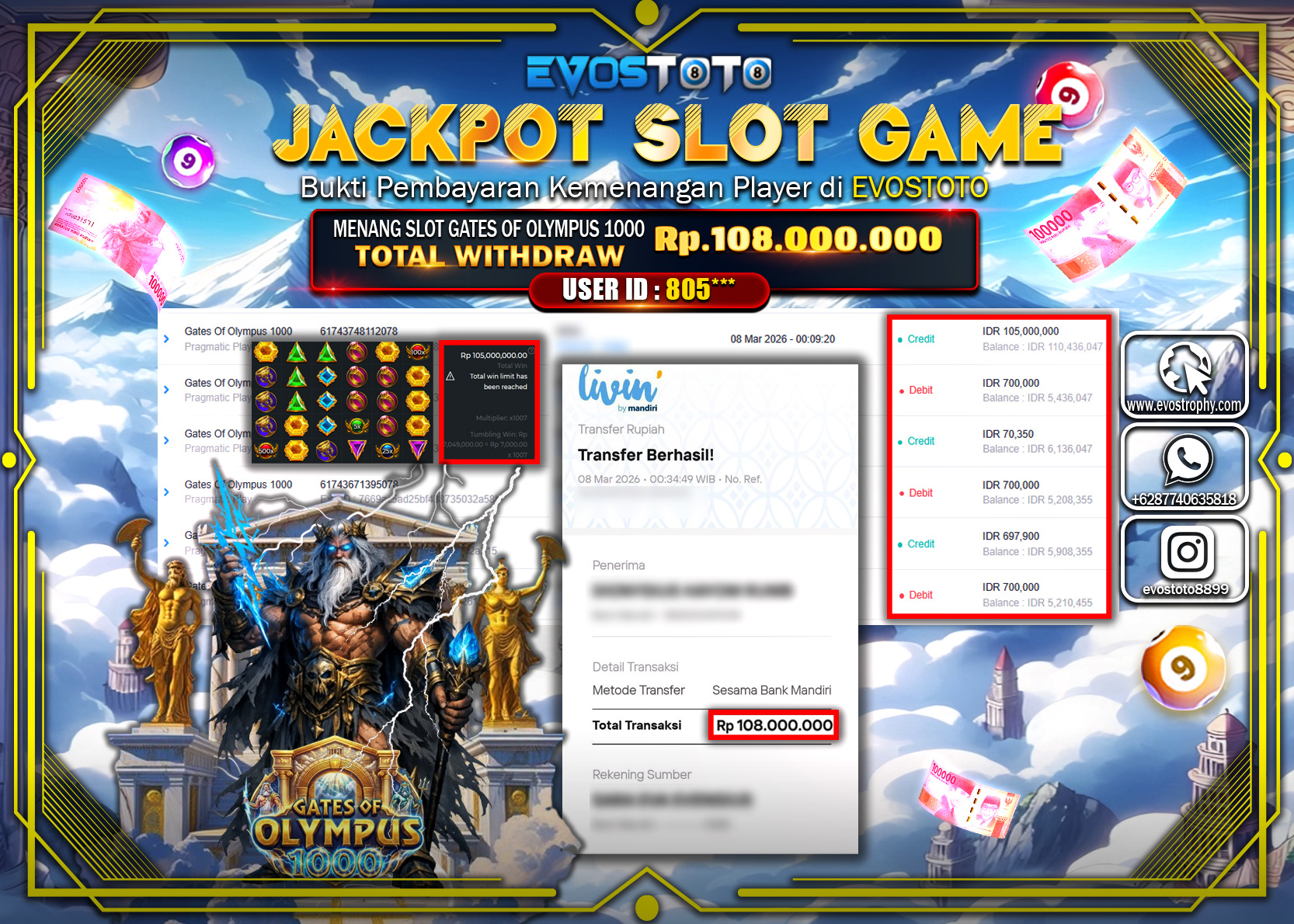PEMBAYARAN JACKPOT SLOT GATES OF OLYMPUS 1000 Rp.108.000.000 DI BAYAR LANGSUNG !