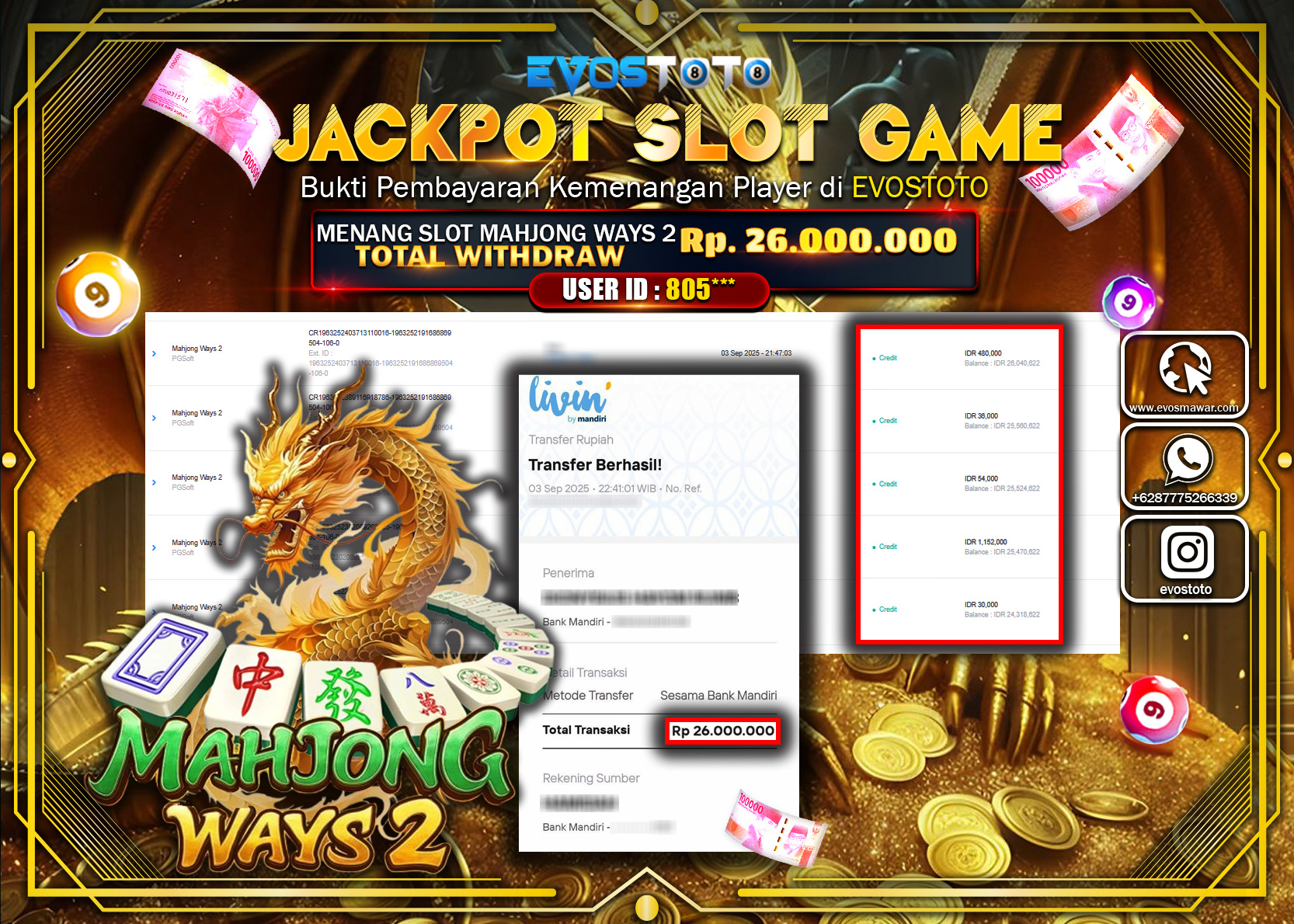 PEMBAYARAN JACKPOT SLOT MAHJONG WAYS 2 Rp26.000.000 DI BAYAR LANGSUNG !