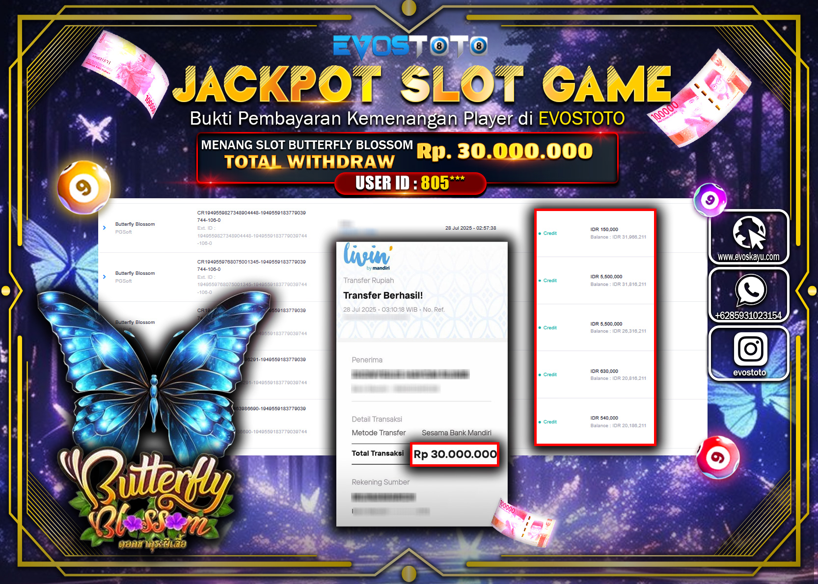 PEMBAYARAN JACKPOT SLOT BUTTERFLY BLOSSOM  Rp.30.000.000 DI BAYAR LANGSUNG !