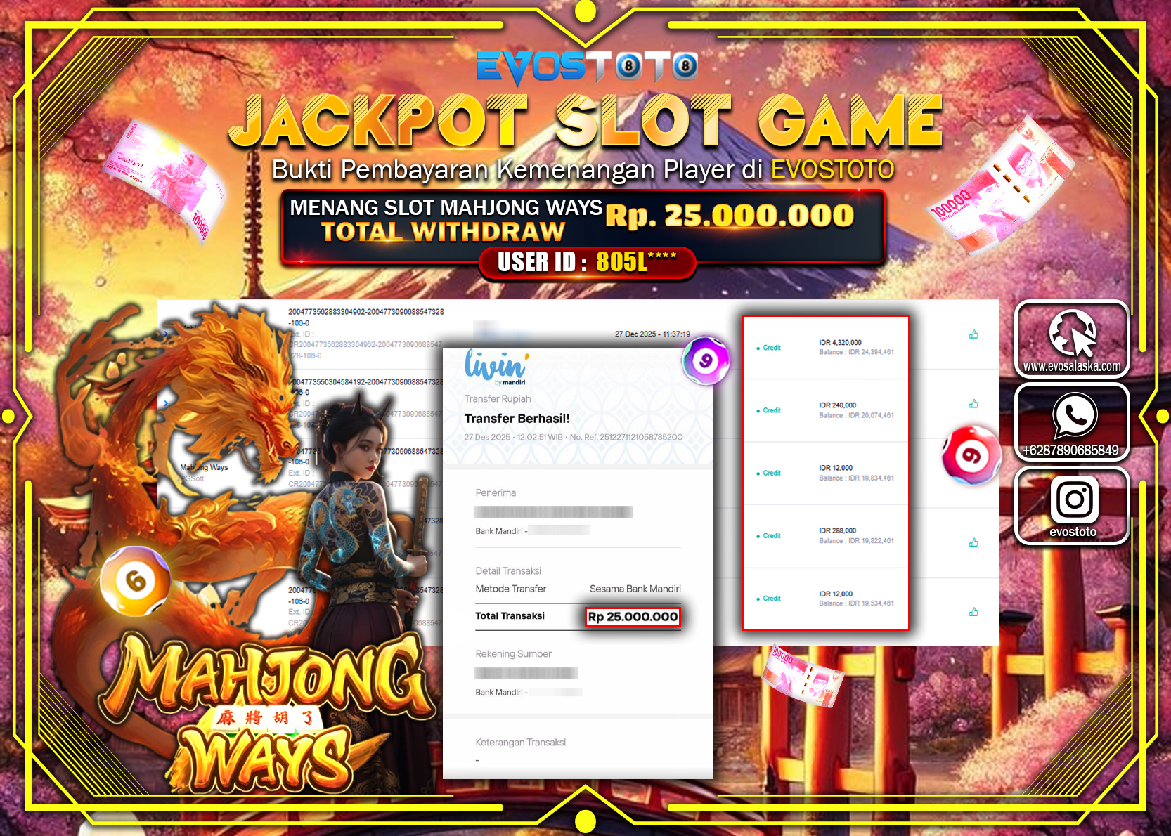 PEMBAYARAN JACKPOT SLOT MAHJONG WAYS Rp.25.000.000 DI BAYAR LANGSUNG !