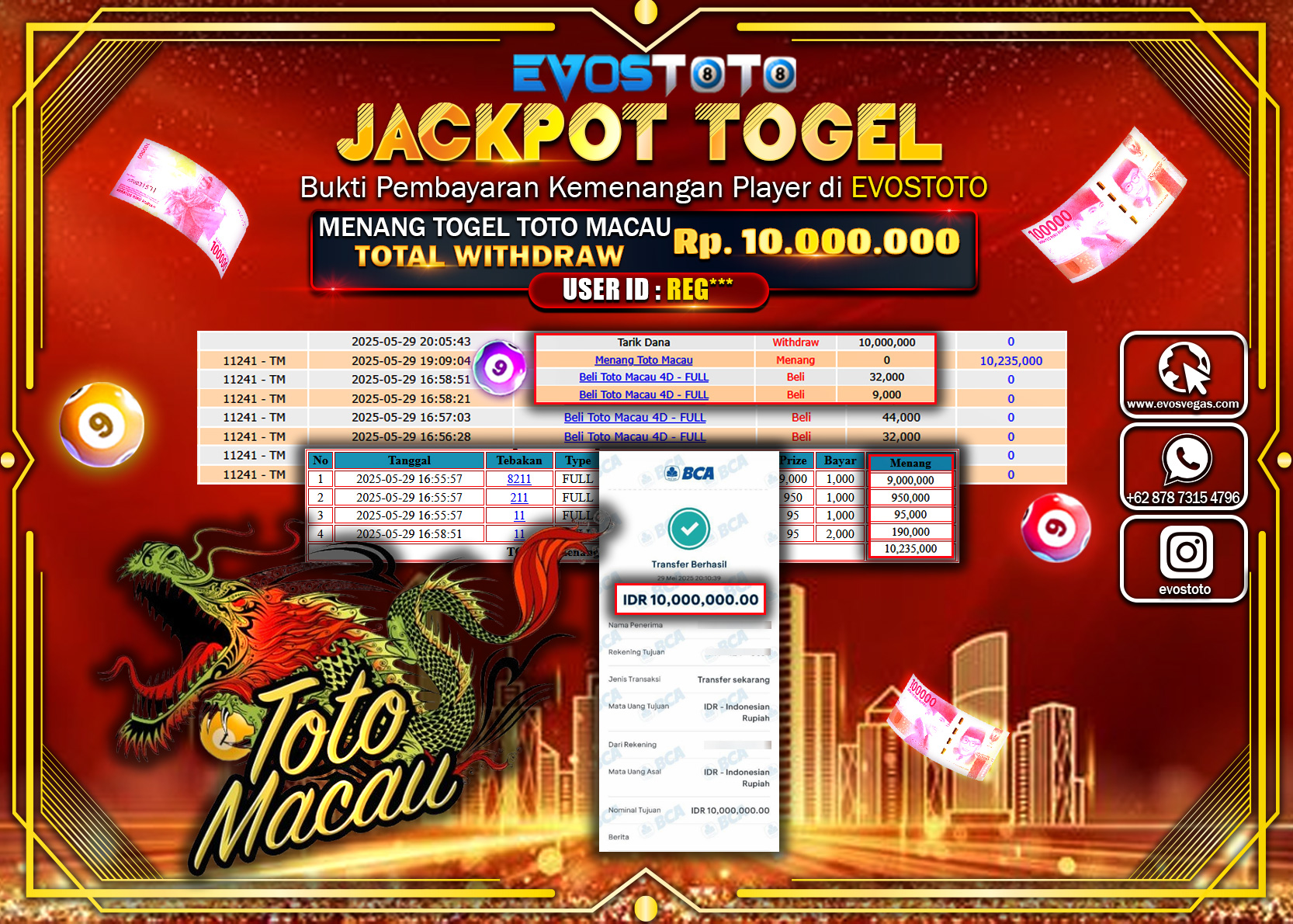 PEMBAYARAN JACKPOT TOGEL TOTO MACAU Rp10.000.000 DI BAYAR LANGSUNG !