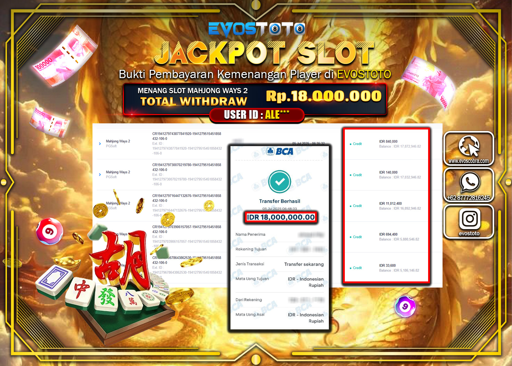 PEMBAYARAN JACKPOT SLOT MAHJONG WAYS 2 RP18.000.000 DI BAYAR LANGSUNG !