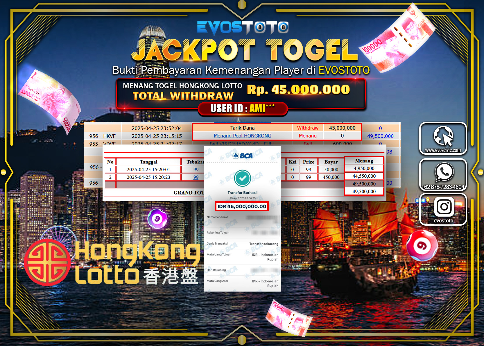 PEMBAYARAN JACKPOT TOGEL HONGKONG LOTTO 45.000.000 DI BAYAR LANGSUNG !