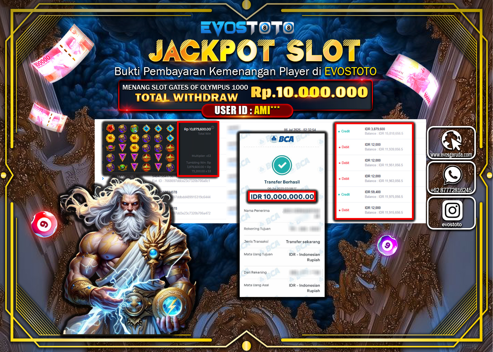 PEMBAYARAN JACKPOT SLOT GATES OF OLYMPUS 1000 RP10.000.000 DI BAYAR LANGSUNG !