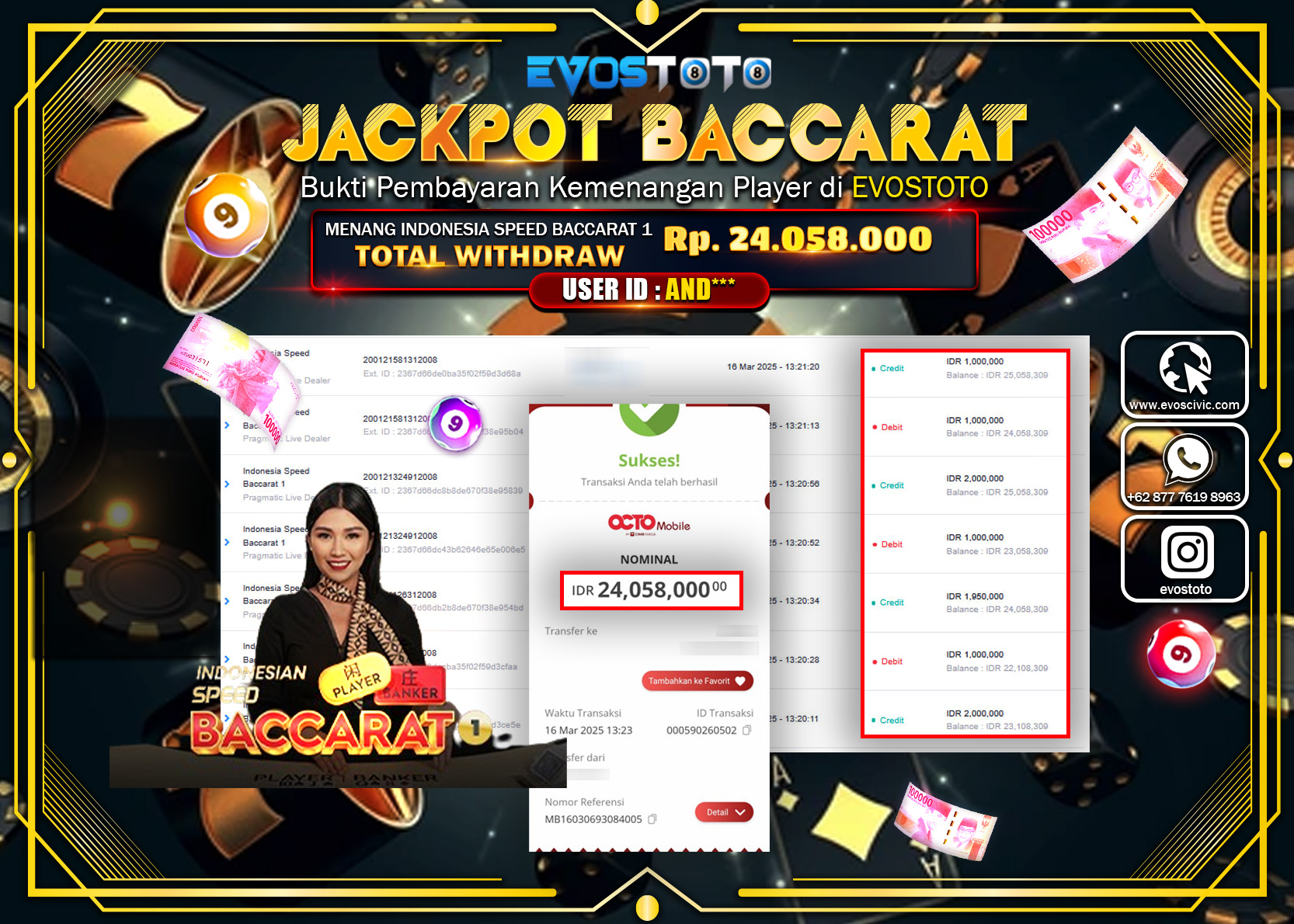 PEMBAYARAN JACKPOT CASINO INDONESIA SPEED BACCARAT 1 Rp.24.058.000 DI BAYAR LANGSUNG !