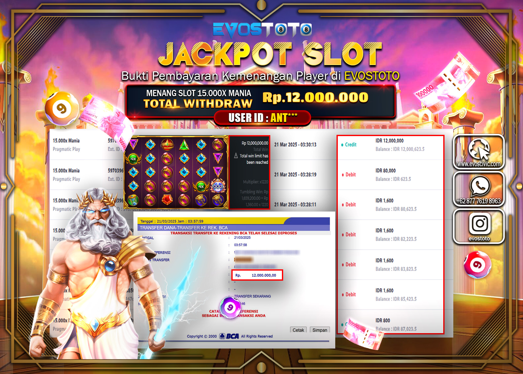 PEMBAYARAN JACKPOT SLOT 15.000X MANIA Rp.12.000.000 DI BAYAR LANGSUNG !