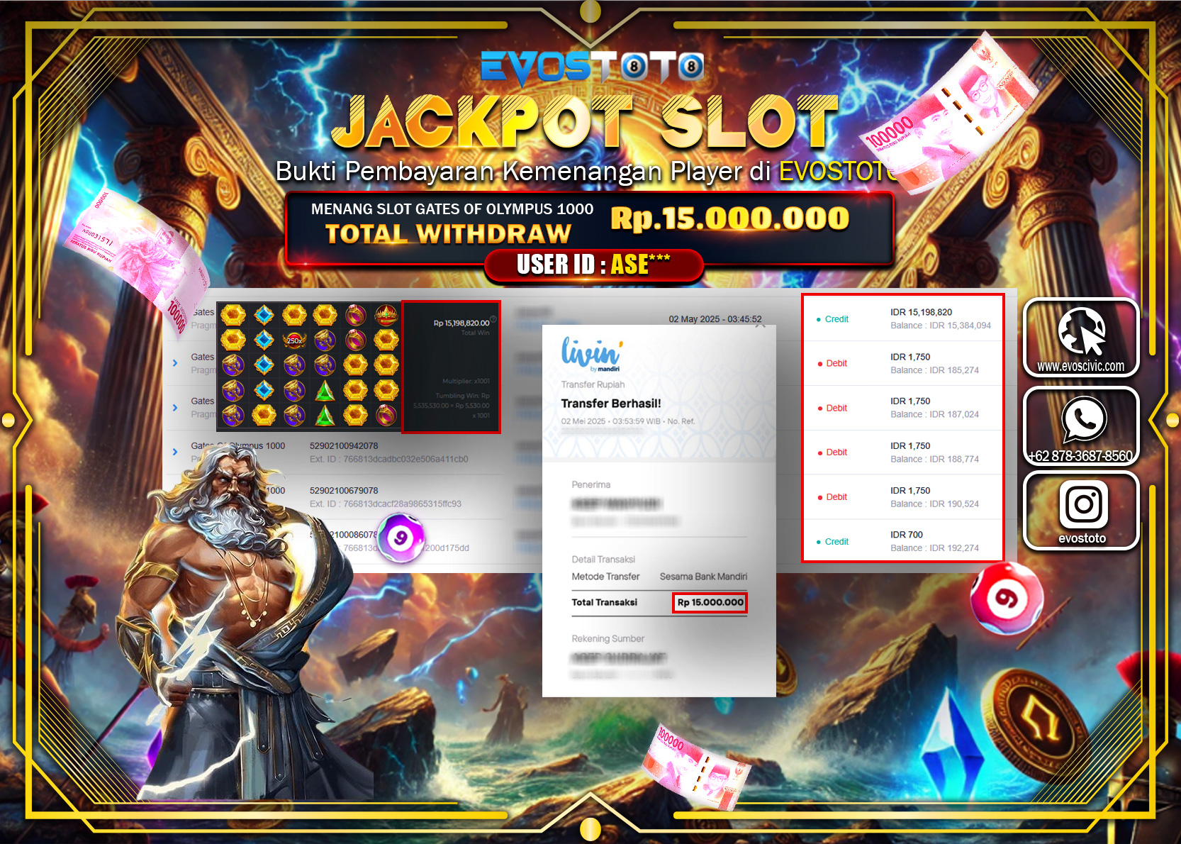 PEMBAYARAN JACKPOT SLOT GATES OF OLYMPUS 1000  15.000.000 DI BAYAR LANGSUNG !