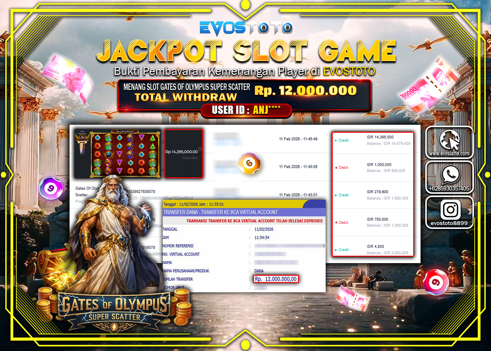 PEMBAYARAN JACKPOT SLOT GATES OF OLYMPUS SUPER SCATTER Rp.12.000.000 DI BAYAR LANGSUNG !