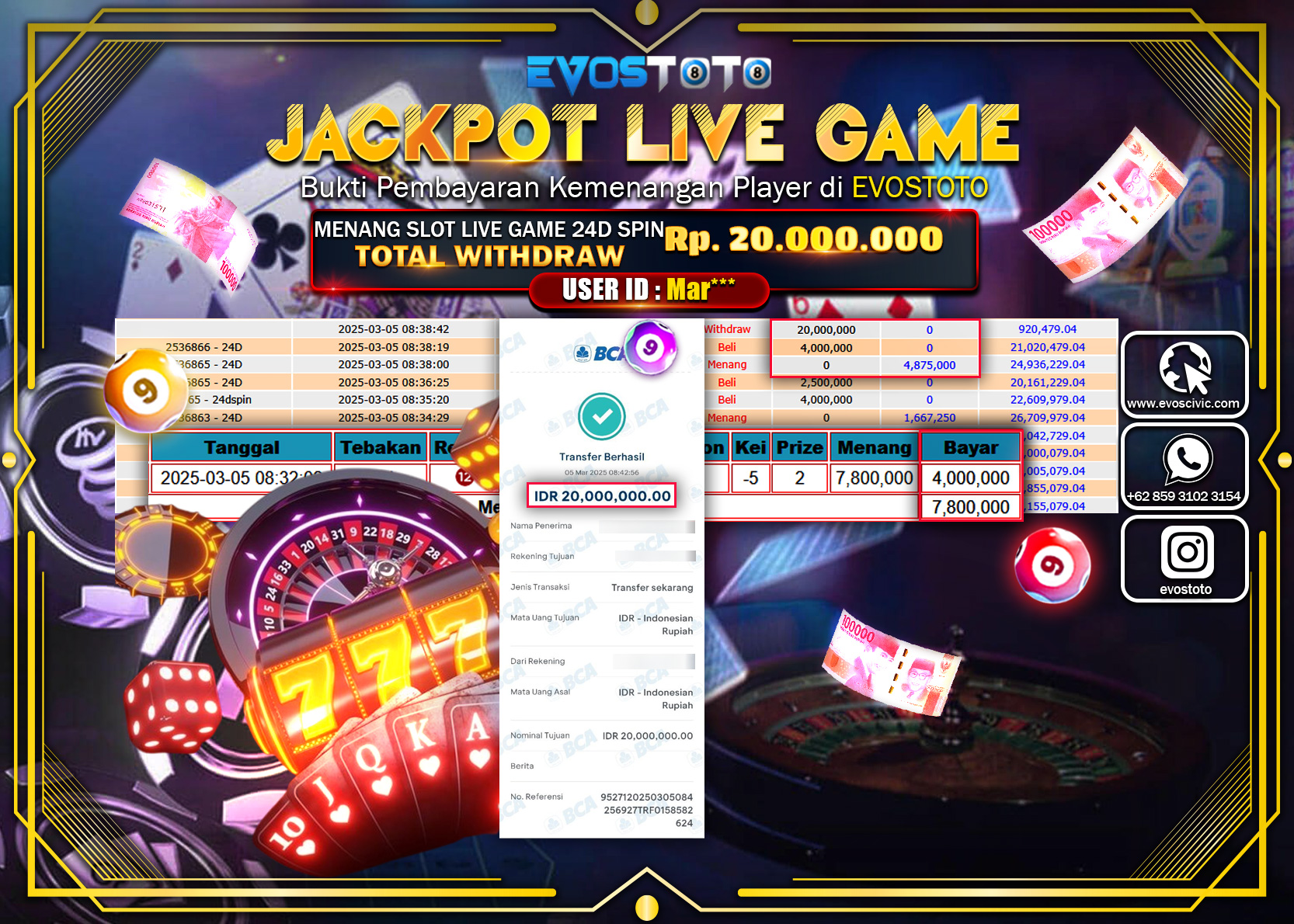 PEMBAYARAN JACKPOT LIVE GAME 24D SPIN Rp.20.000.000 DI BAYAR LANGSUNG !