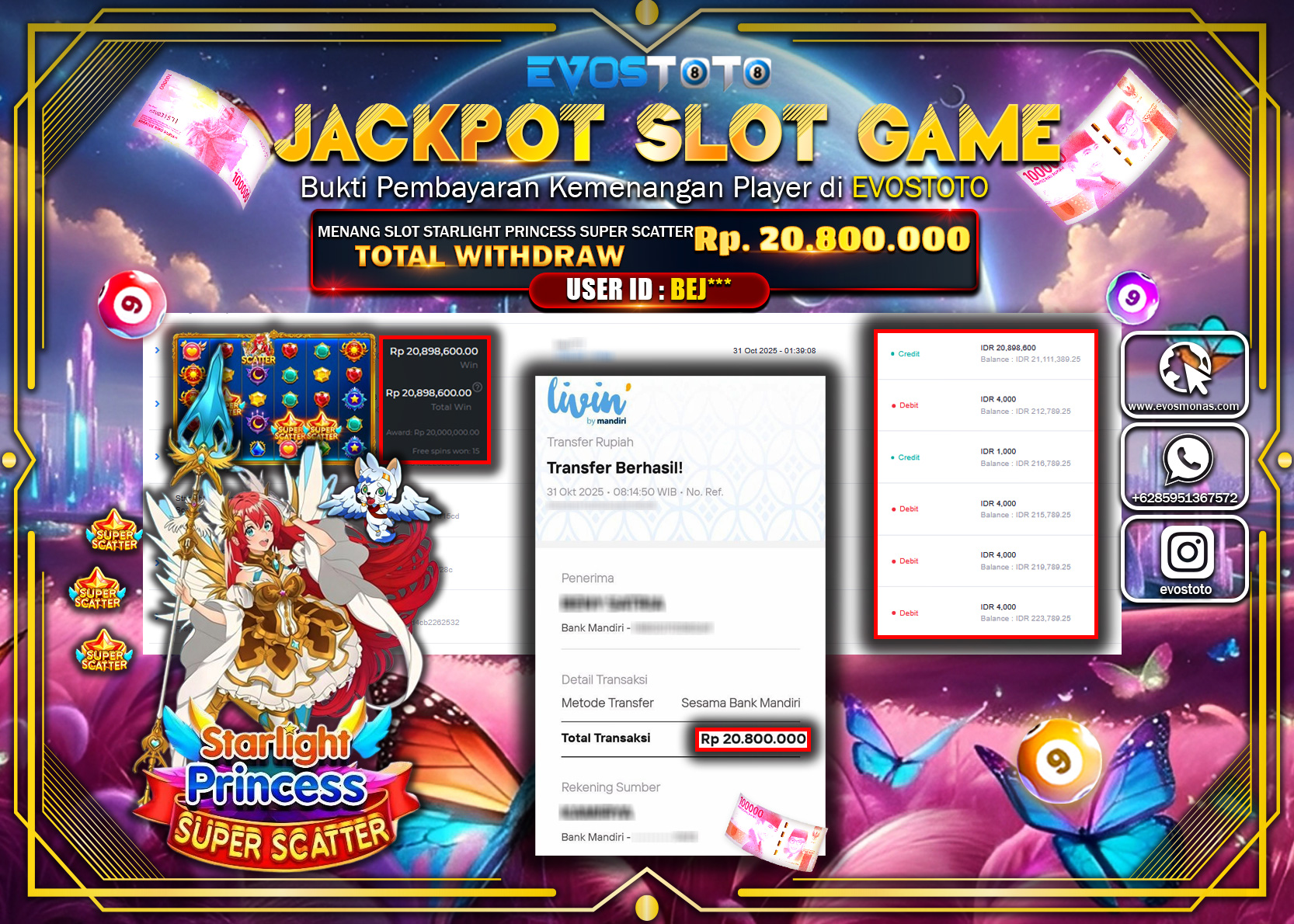 PEMBAYARAN JACKPOT SLOT STARLIHT PRINCESS SUPER SCATTER 1000 Rp20.800.000 DI BAYAR LANGSUNG !