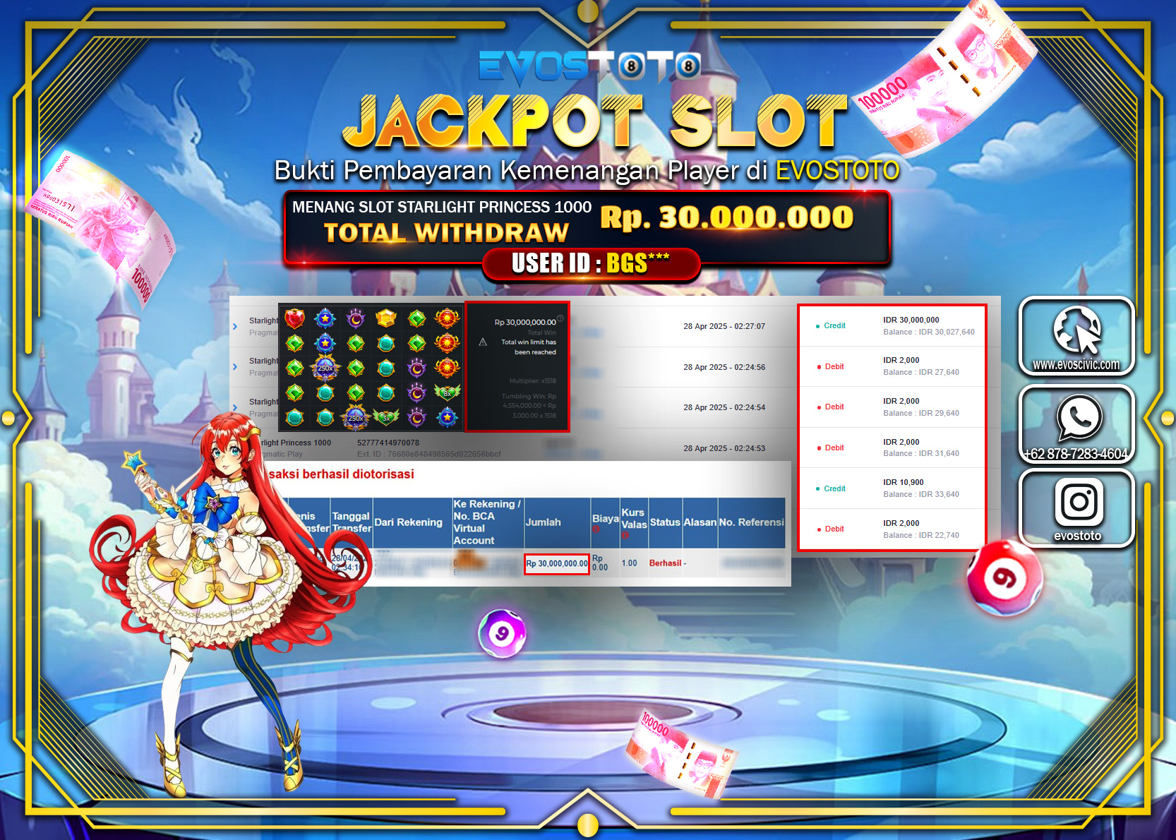 PEMBAYARAN JACKPOT SLOT STARLIGHT PRINCESS 1000  30.000.000 DI BAYAR LANGSUNG !