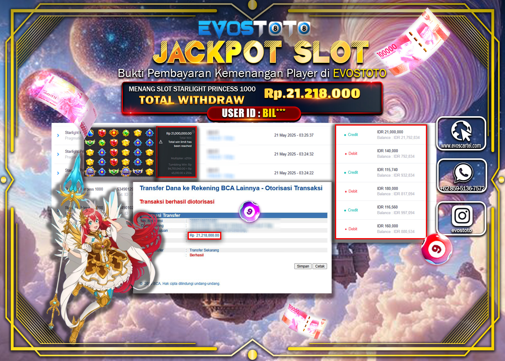 PEMBAYARAN JACKPOT  SLOT STARLIGHT PRINCESS 1000 Rp21.218.000 DI BAYAR LANGSUNG !