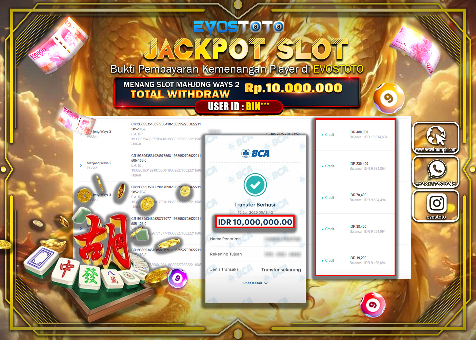 PEMBAYARAN JACKPOT SLOT MAHJONG WAYS 10.000.000 DI BAYAR LANGSUNG !