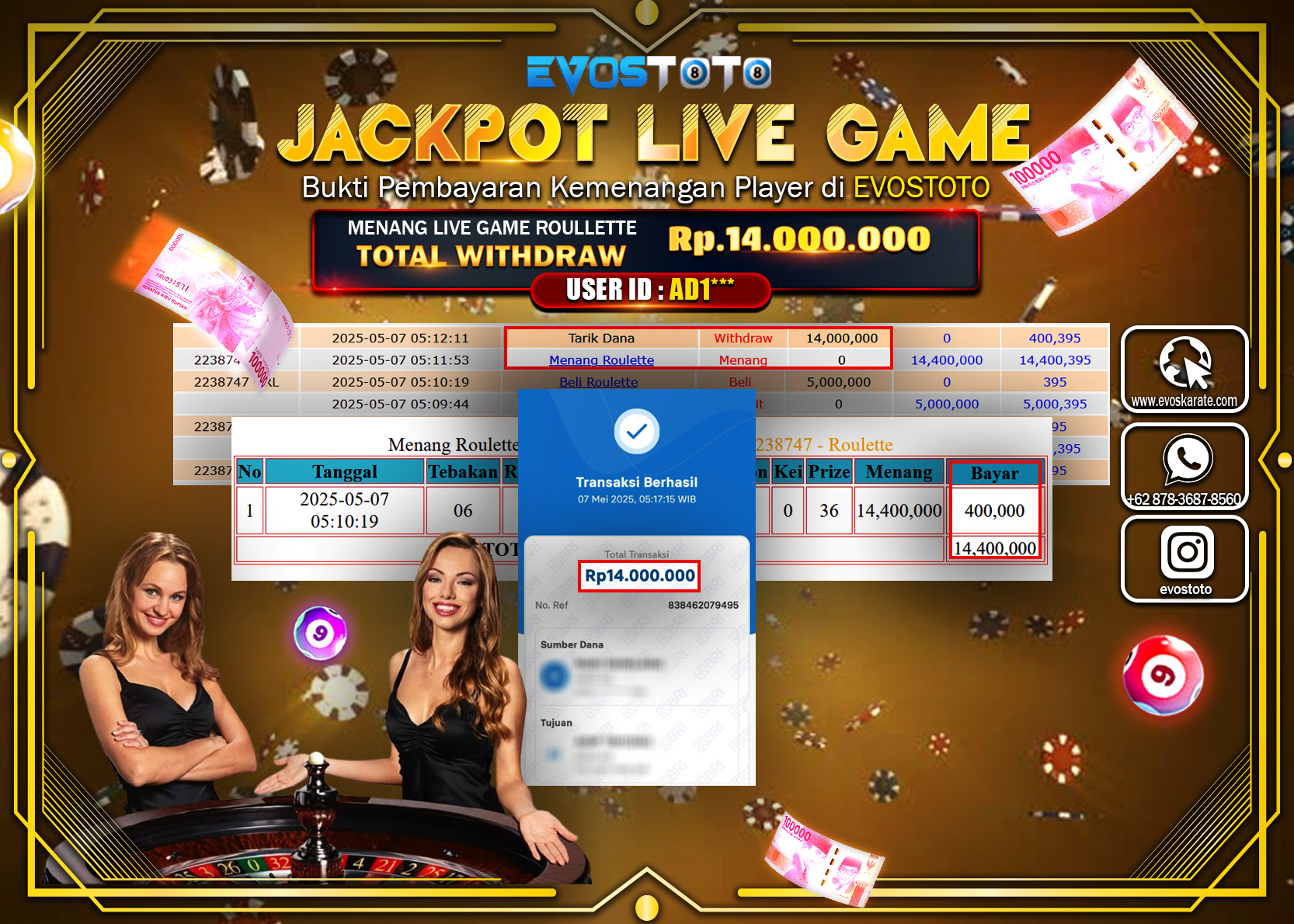 PEMBAYARAN JACKPOT LIVE GAME ROULLATE Rp.14.000.000 DI BAYAR LANGSUNG !