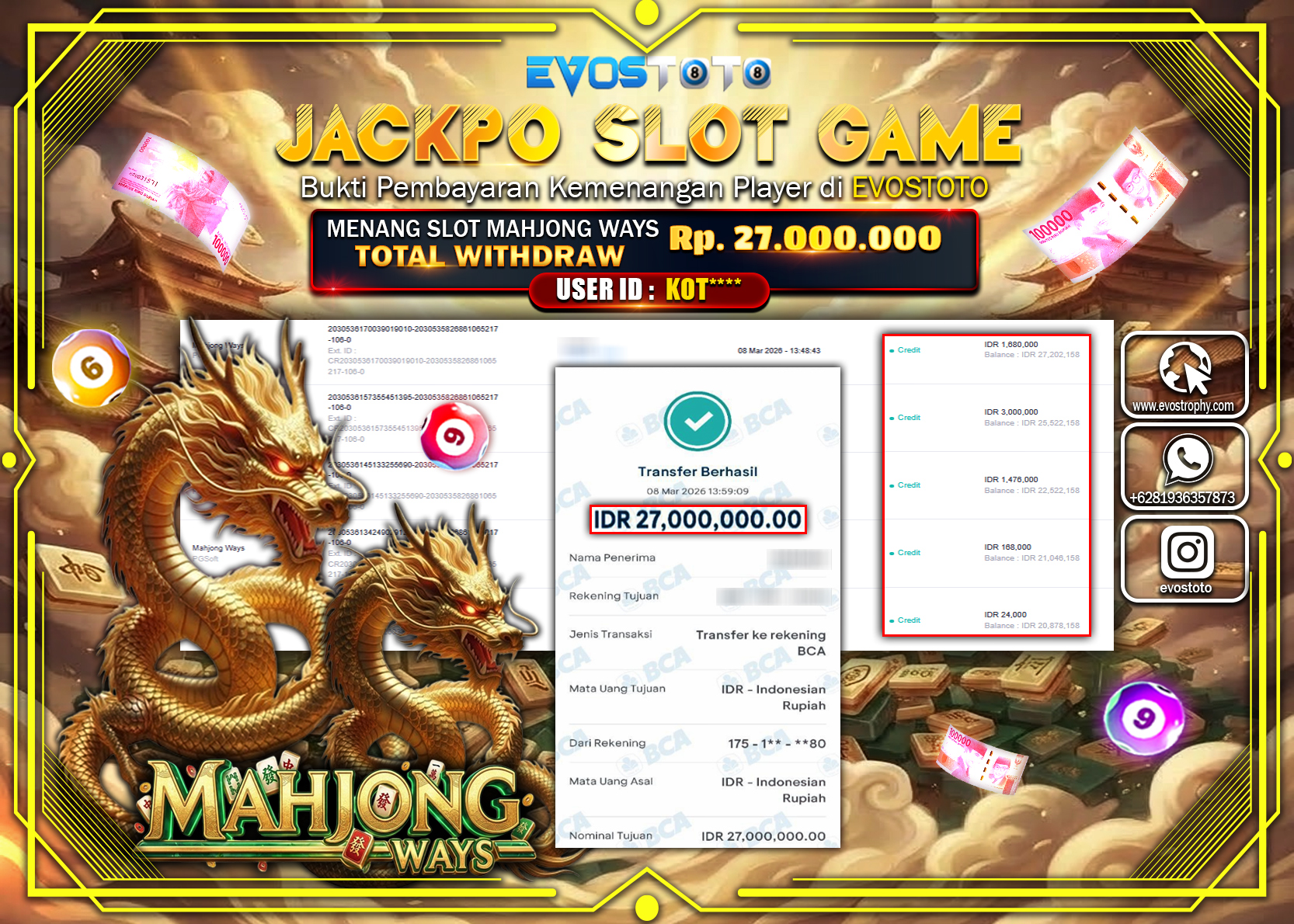 PEMBAYARAN JACKPOT SLOT MAHJONG WAYS Rp.27.000.000 DI BAYAR LANGSUNG !