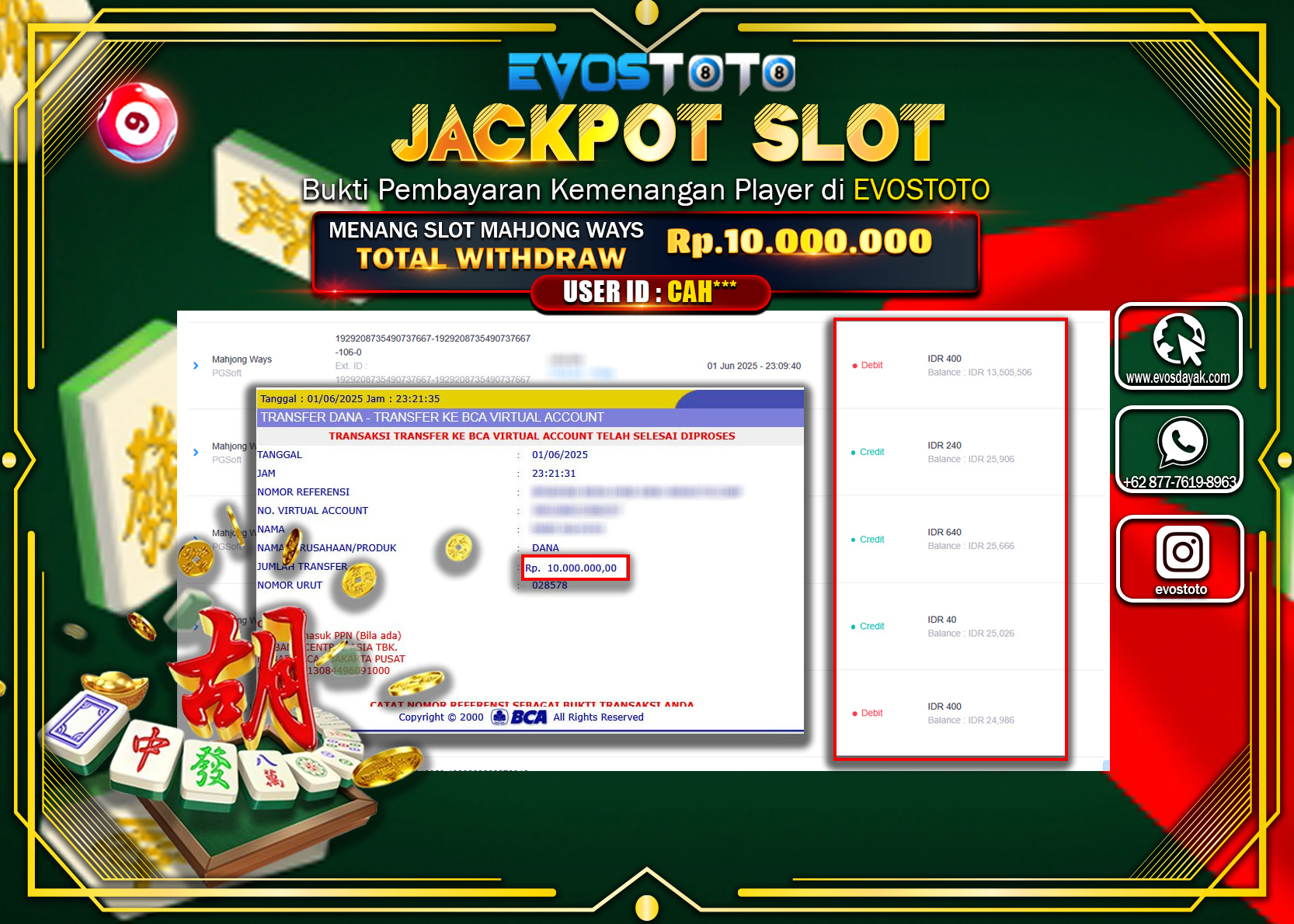 PEMBAYARAN JACKPOT SLOT MAHJONG WAYS Rp10.000.000 DI BAYAR LANGSUNG !