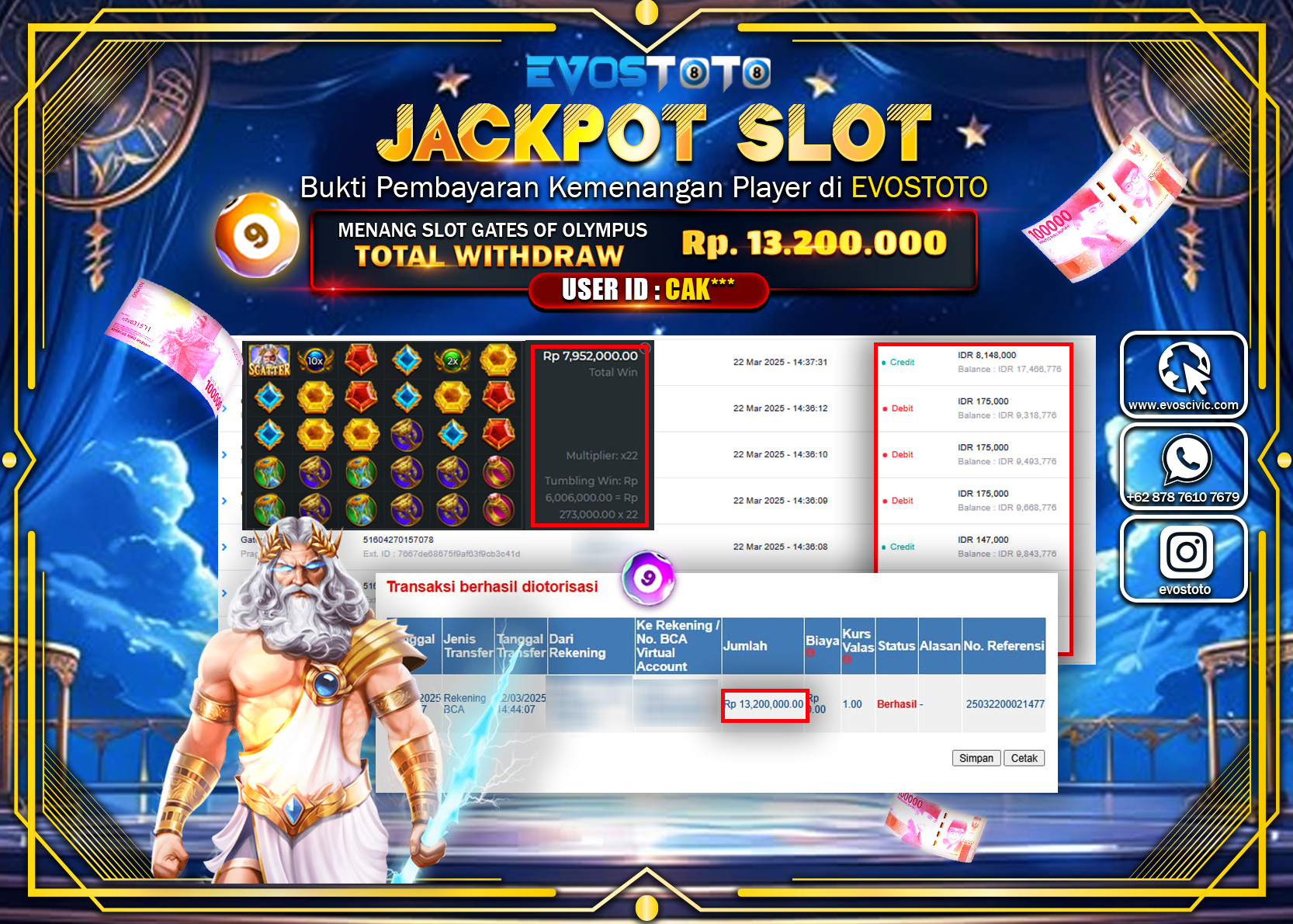 PEMBAYARAN JACKPOT SLOT GATES OF OLYMPUS Rp.13.200.000 DI BAYAR LANGSUNG !