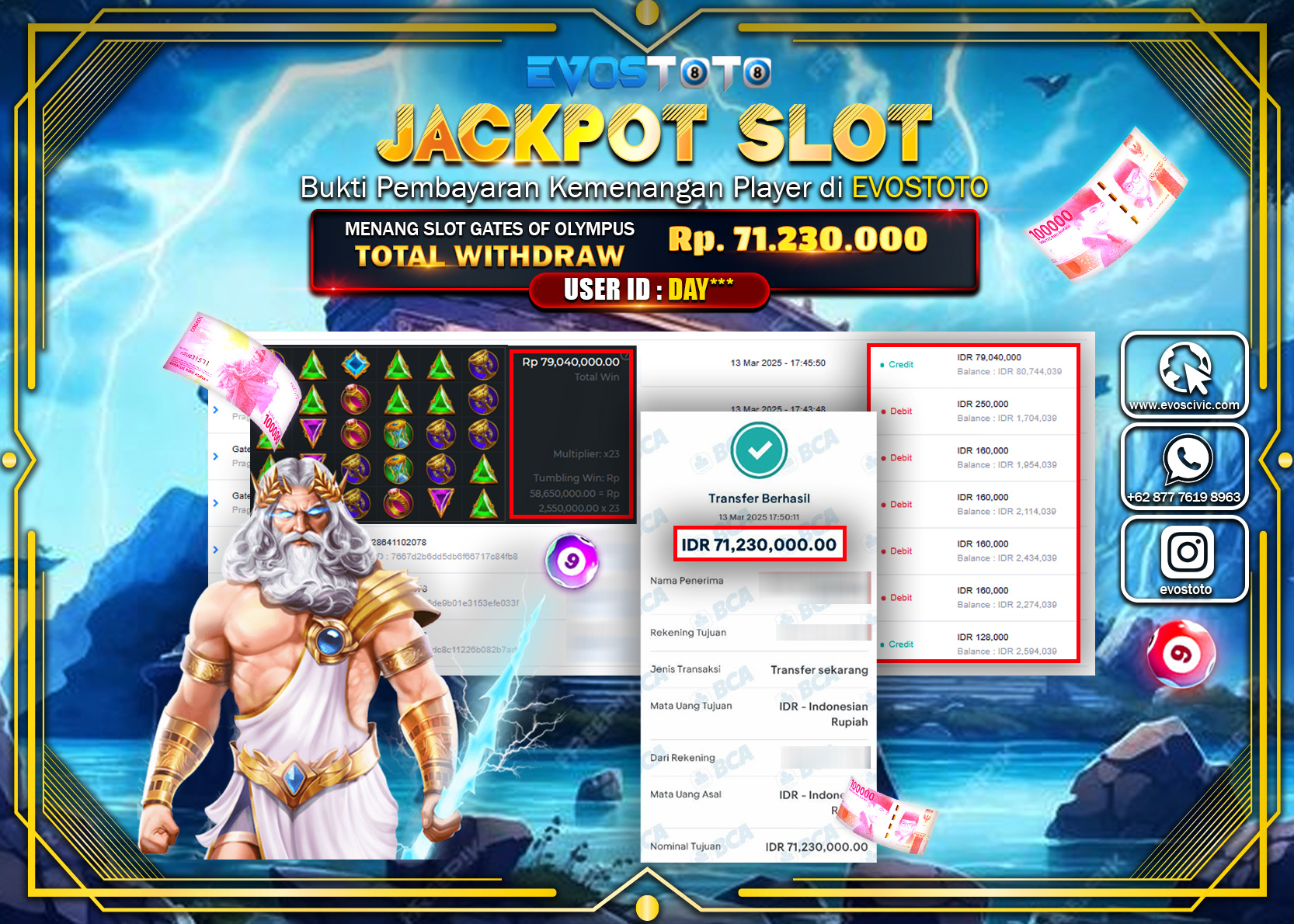 PEMBAYARAN JACKPOT SLOT GATES OF OLYMPUS Rp.71.230.000 DI BAYAR LANGSUNG !
